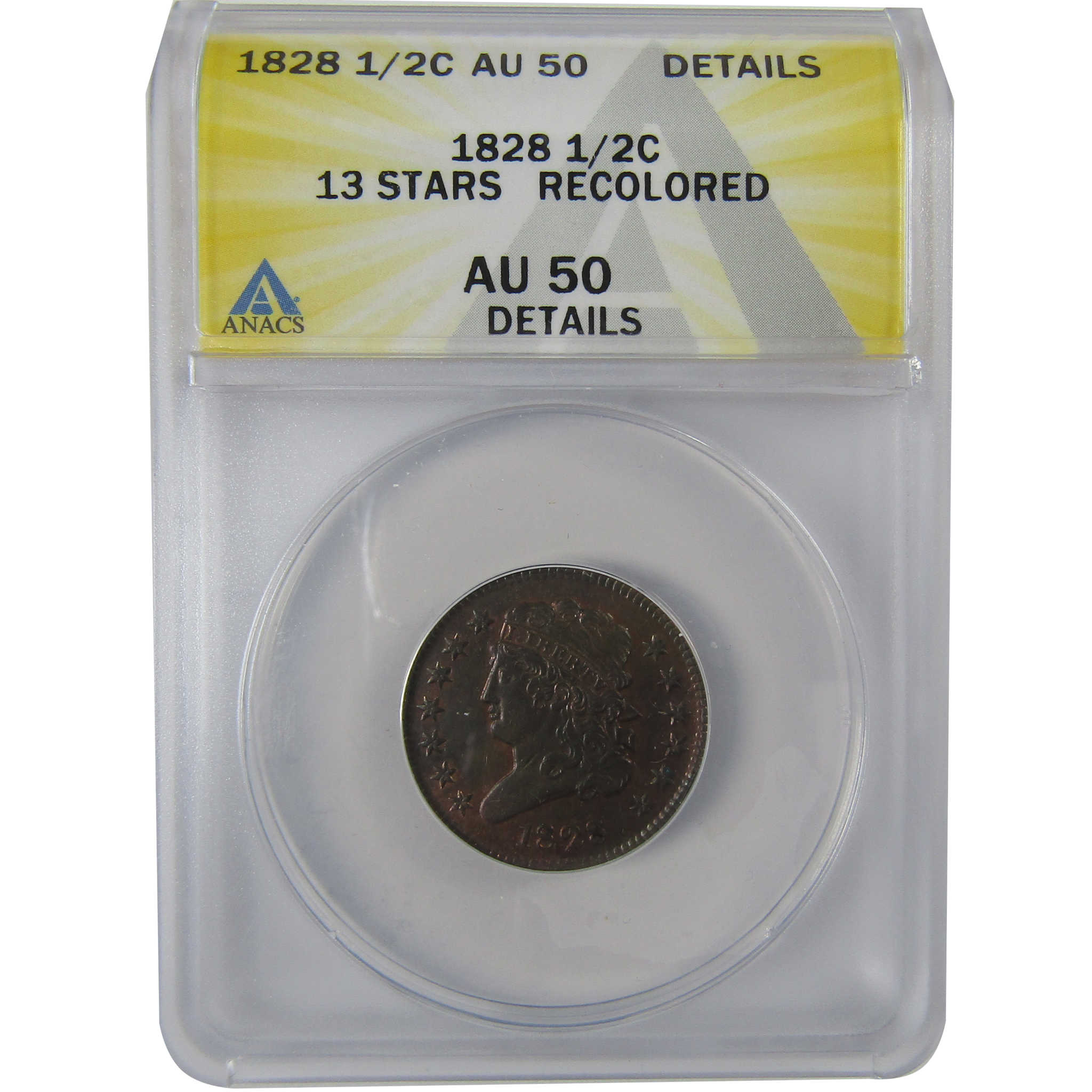 1828 13 Stars Classic Head Half Cent AU 50 Details ANACS SKU:CPC1130