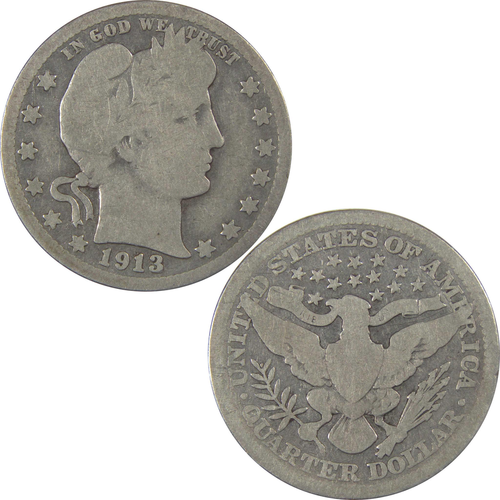 1913 Barber Silver Quarter G Good 25c Coin SKU:I24587