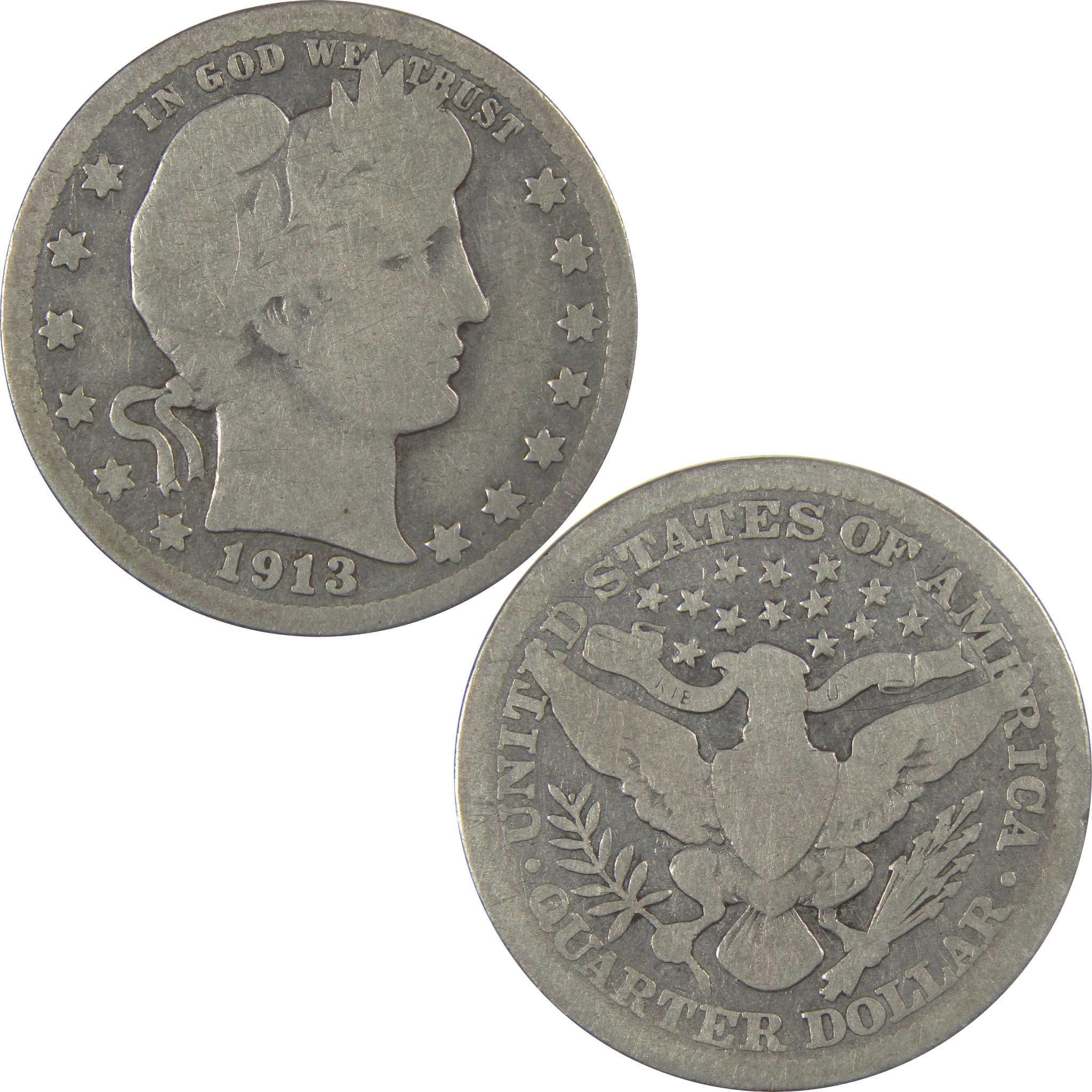 1913 Barber Silver Quarter G Good 25c Coin SKU:I24587