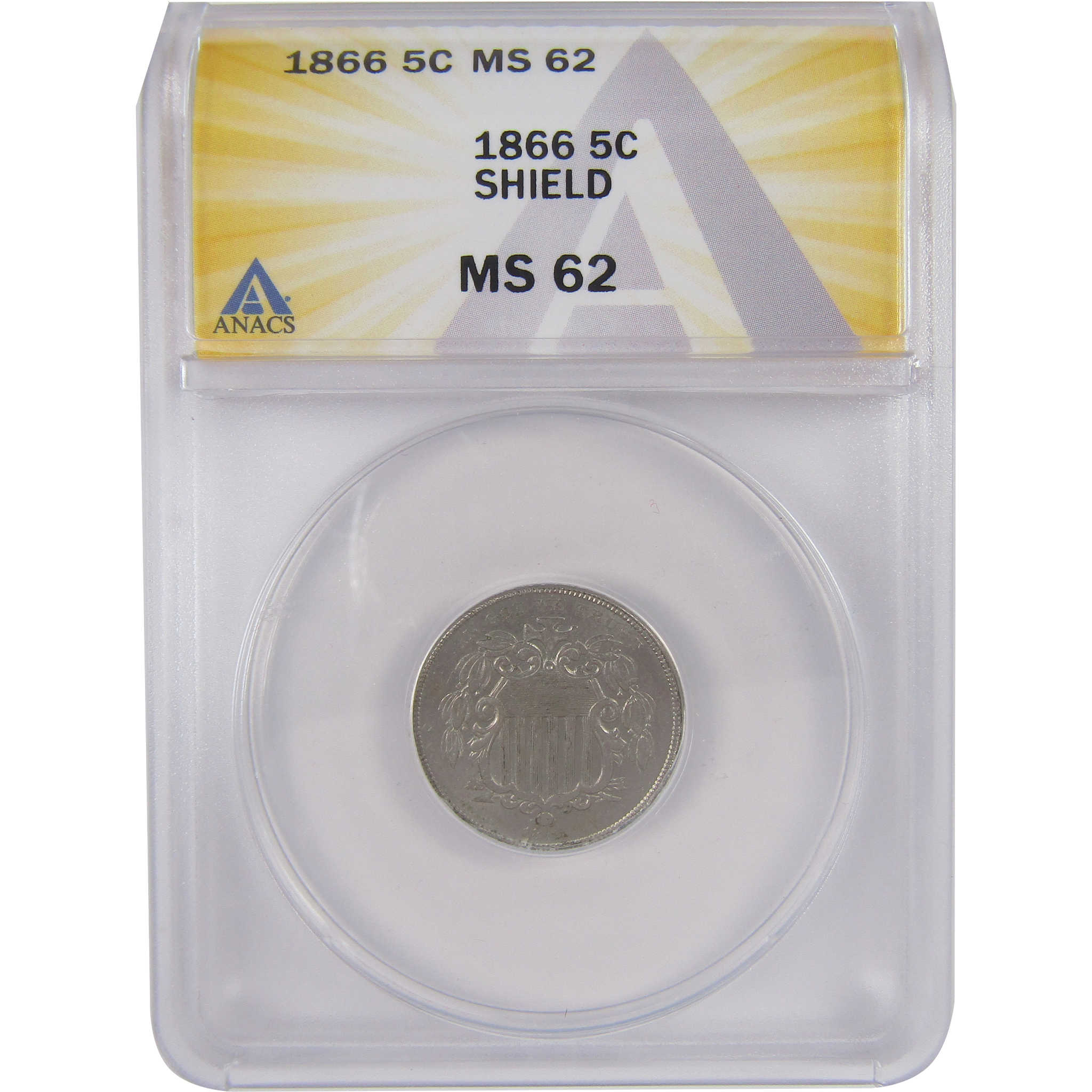 1866 Rays Shield Nickel MS 62 ANACS Uncirculated 5c Coin SKU:I17883