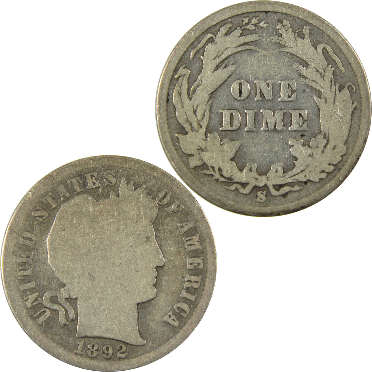 1892 S Barber Silver Dime G Good 10c Coin Collectible SKU:CP1762