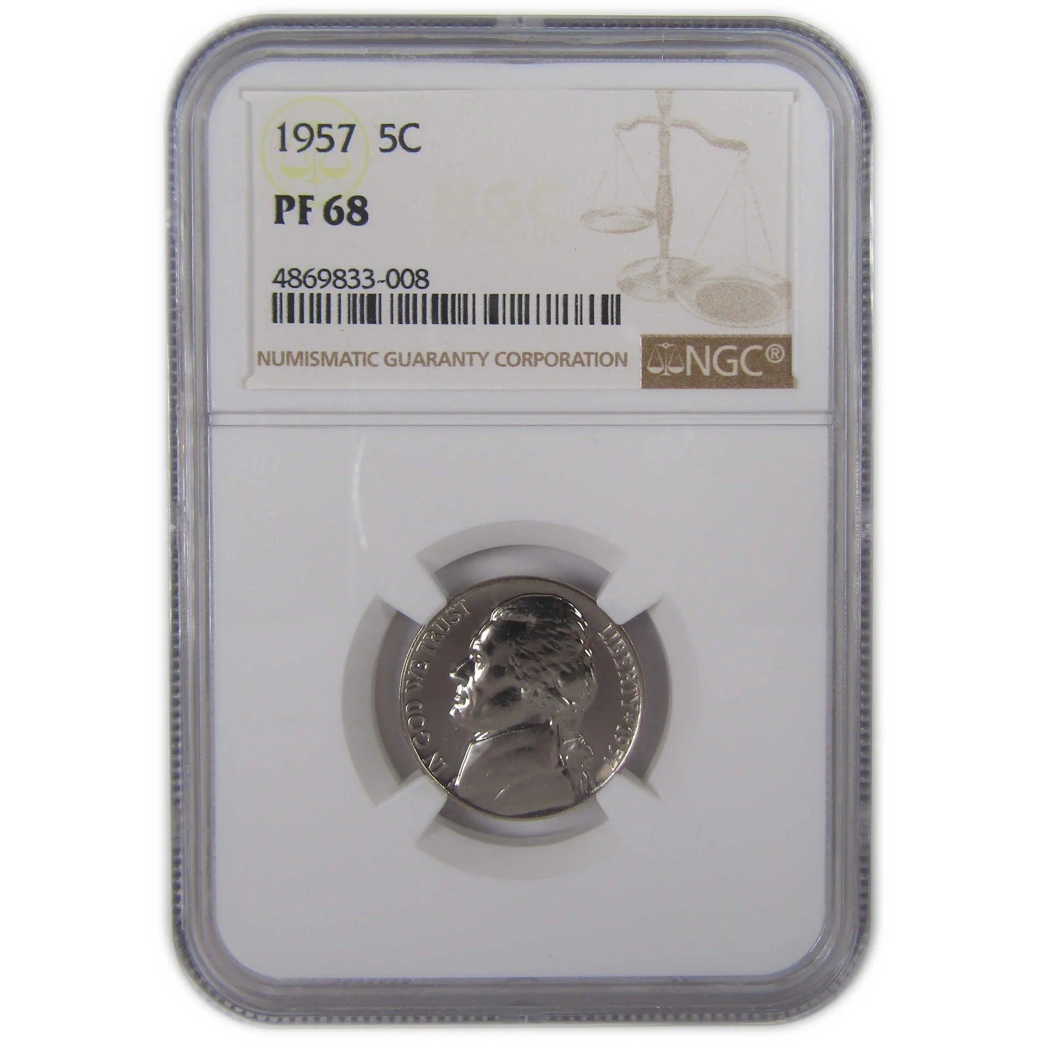 1957 Jefferson Nickel PF 68 NGC Proof 5c Coin SKU:CPC0158