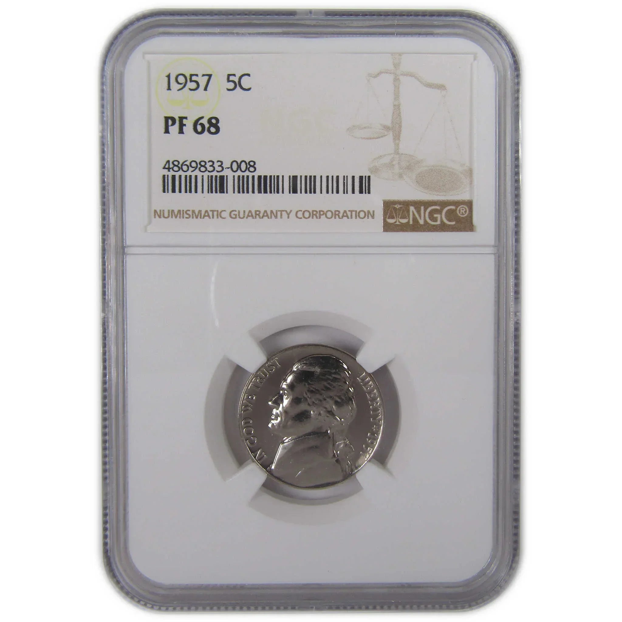 1957 Jefferson Nickel PF 68 NGC Proof 5c Coin SKU:CPC0158