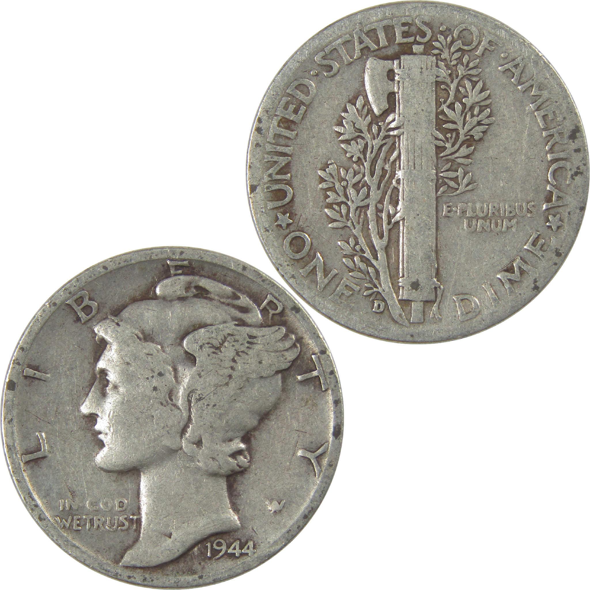 1944 D Mercury Dime Circulated Silver 10c Coin Collectible