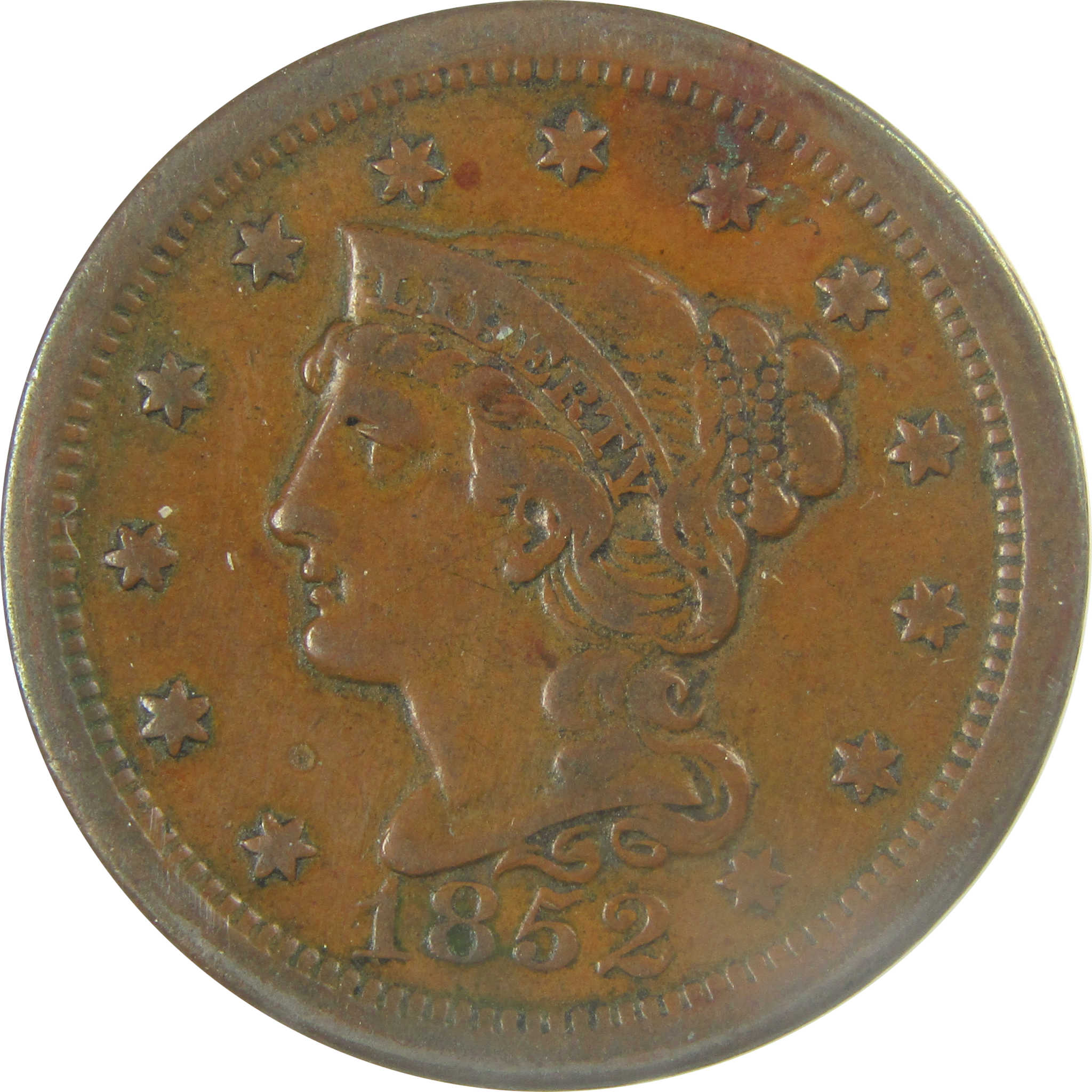 1852 Braided Hair Large Cent VF 35 ANACS Copper Penny SKU:I21975