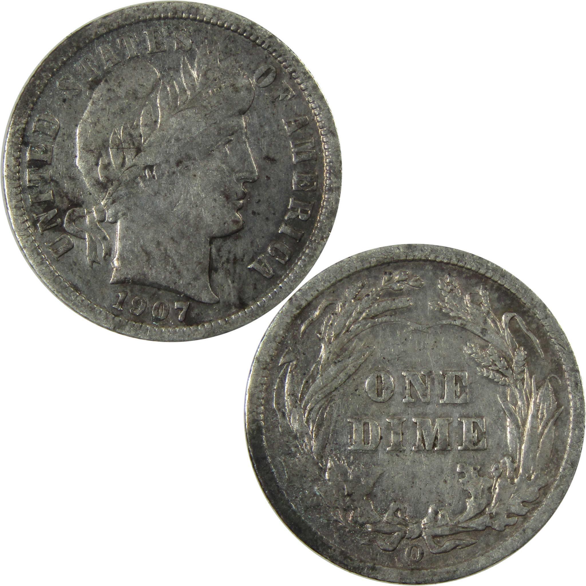 1907 O Barber Silver Dime F Fine Details 10c Coin SKU:CP1030