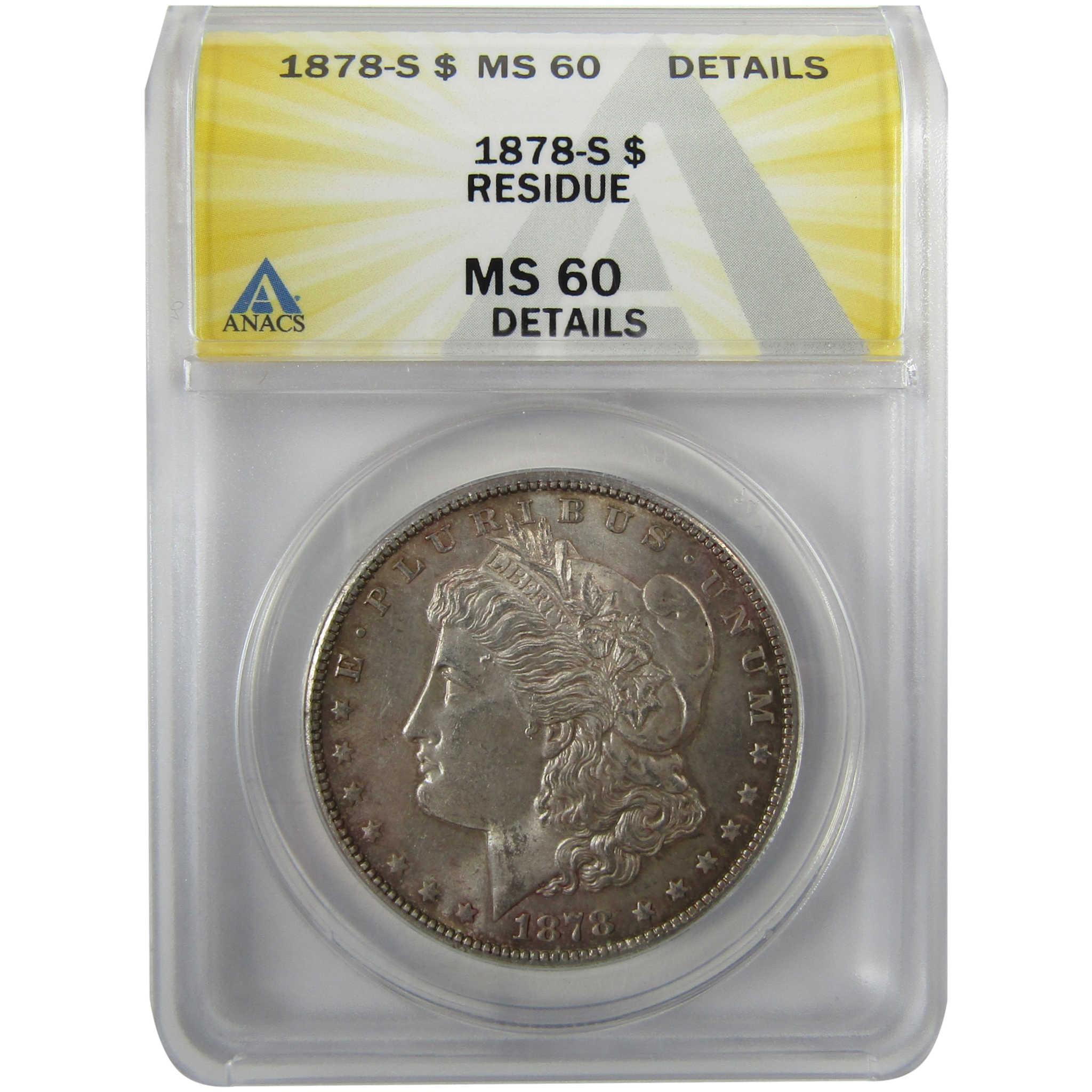 1878 S Morgan Silver Dollar MS 60 Details ANACS SKU:I28043
