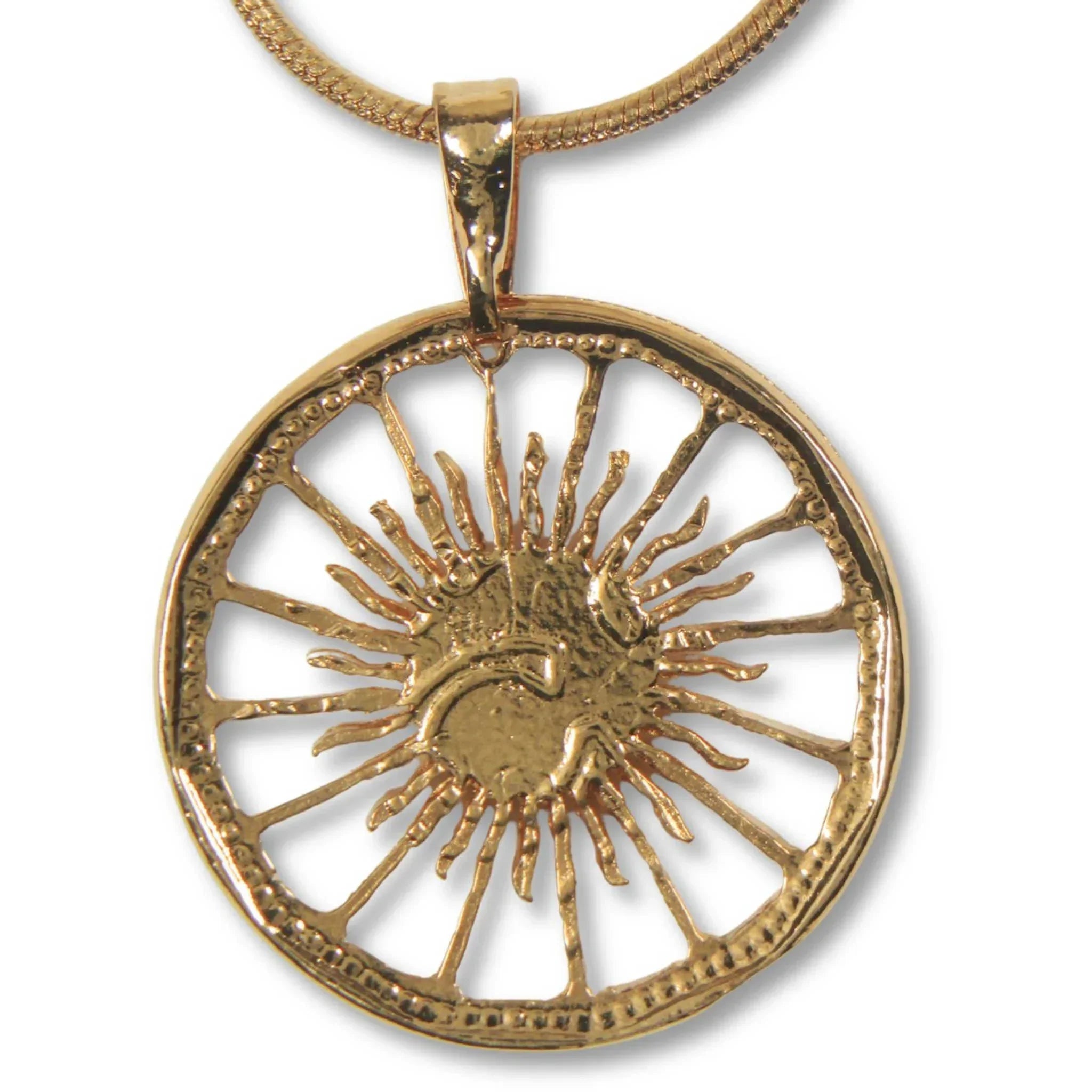 Radiant Sun Face Pendant with Gold-Plated Chain