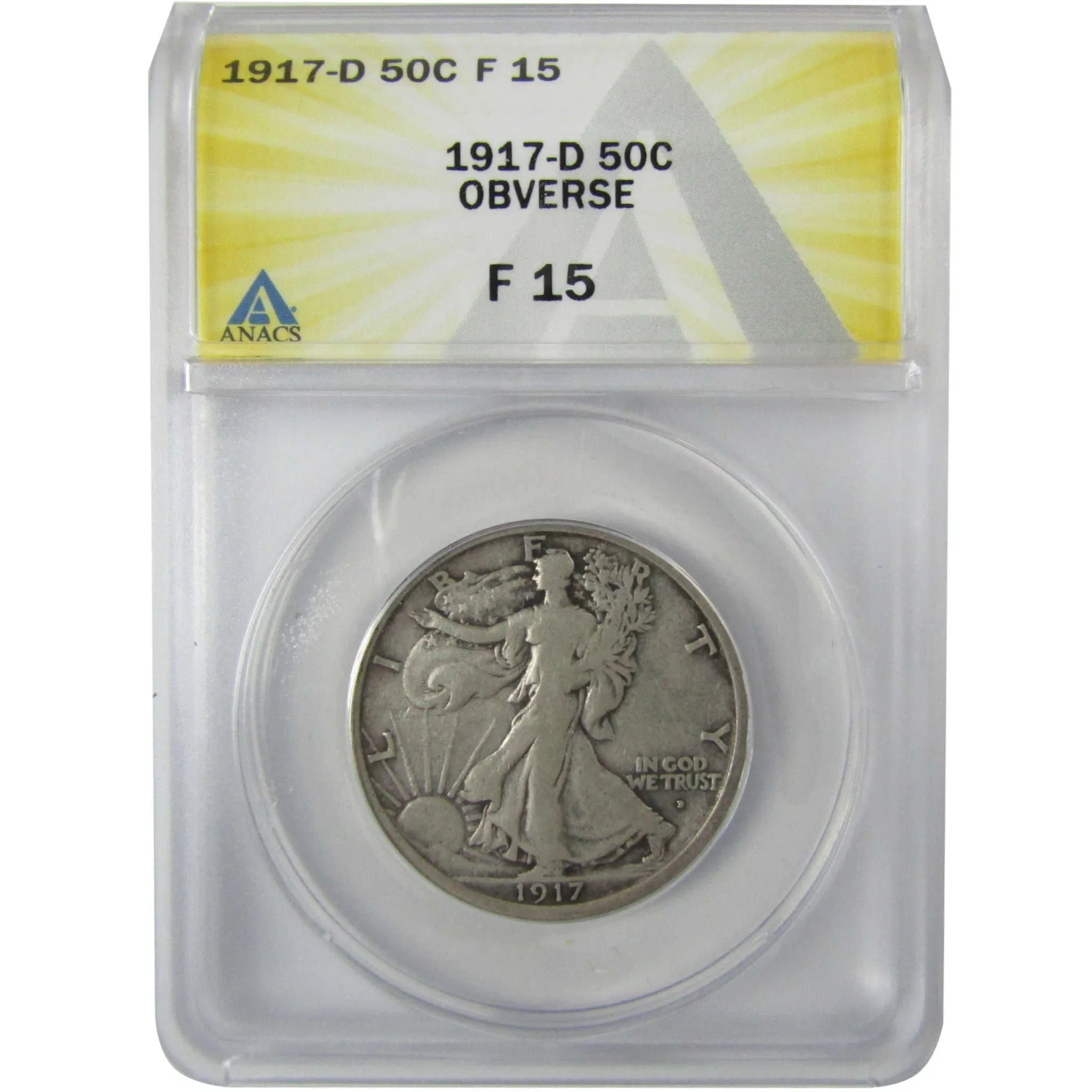 1917 D Obverse Liberty Walking Silver Half Dollar F 15 ANACS SKU:CP772