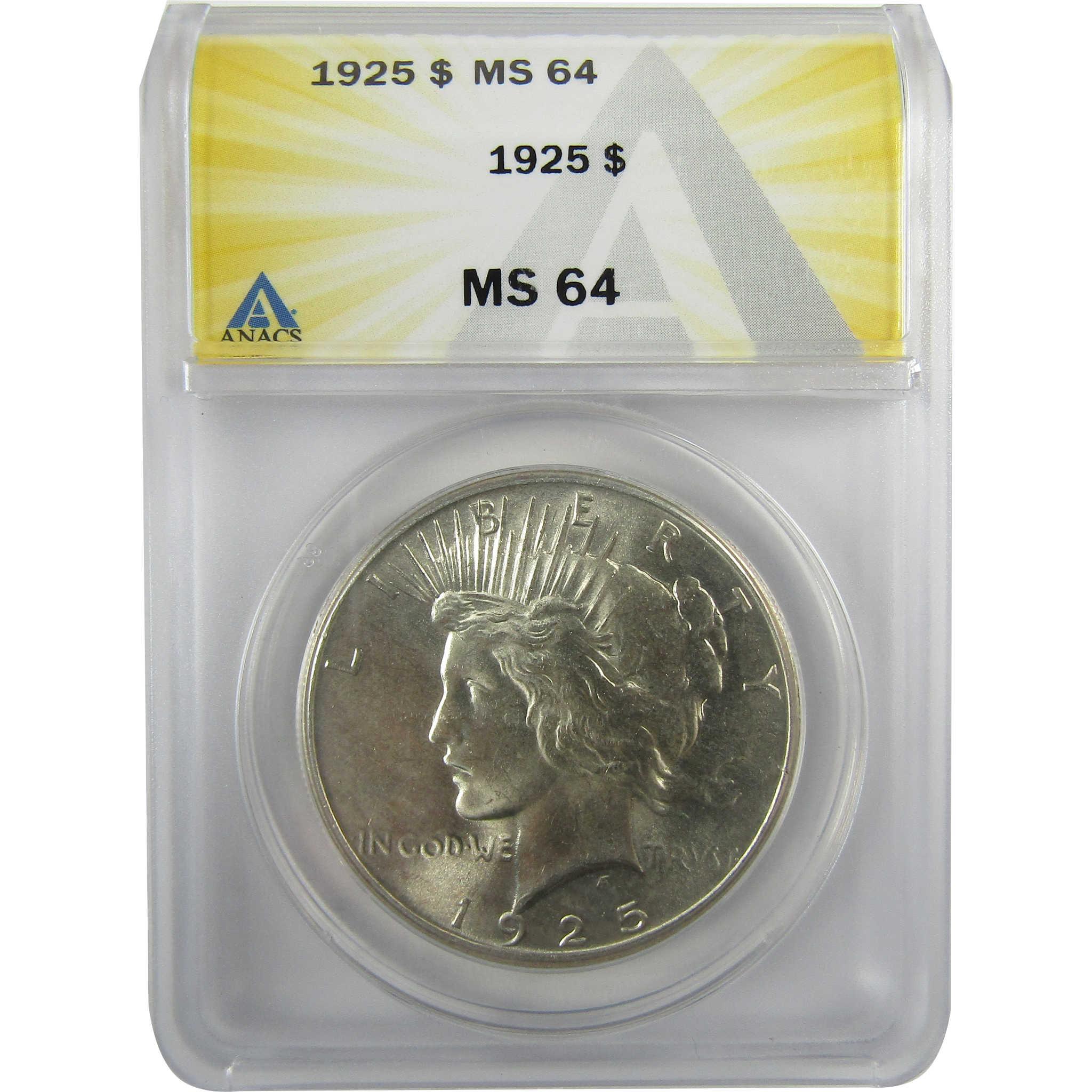 1925 Peace Silver Dollar MS 64 ANACS Uncirculated $1 CoinSKU:I28075
