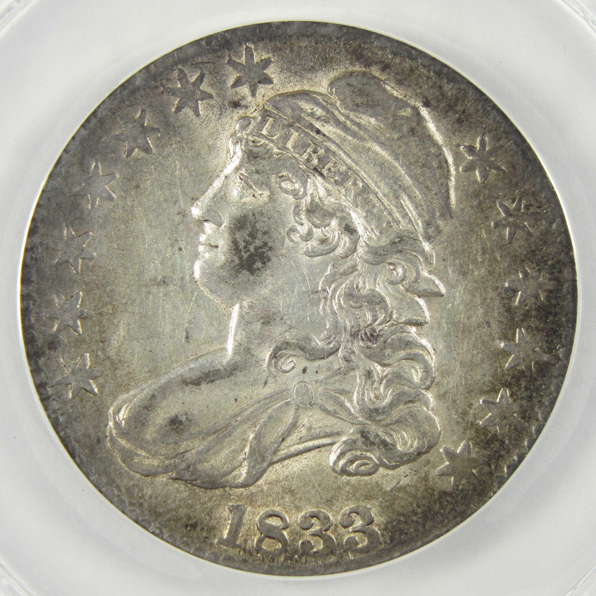 1833 Capped Bust Silver Half Dollar AU 53 ANACS 50c Coin Collectible