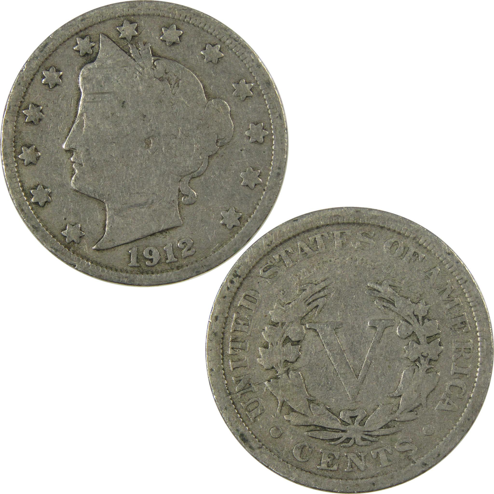 1912 Liberty Head V Nickel G Good 5c Coin Collectible SKU:I26925