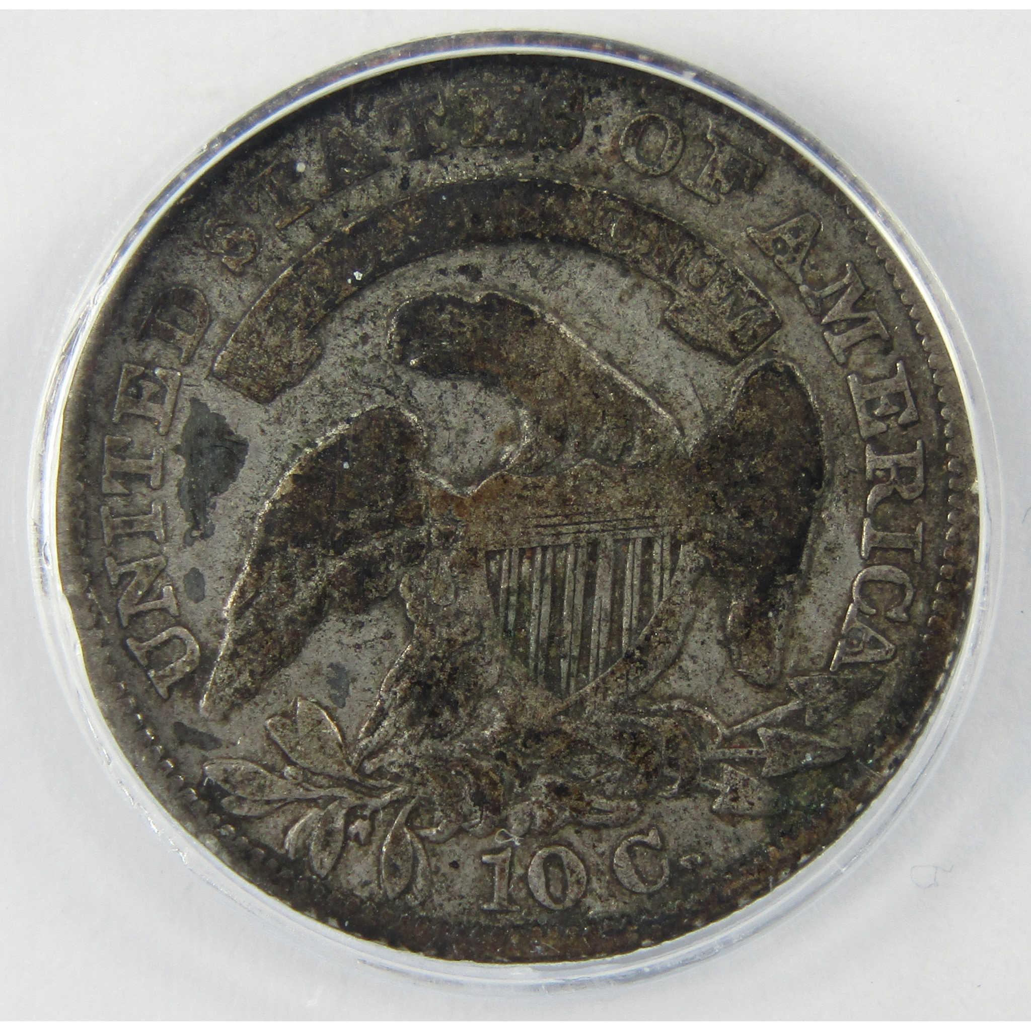 1834 Large 4 Capped Bust Silver Dime F 12 Details ANACS SKU:I25505