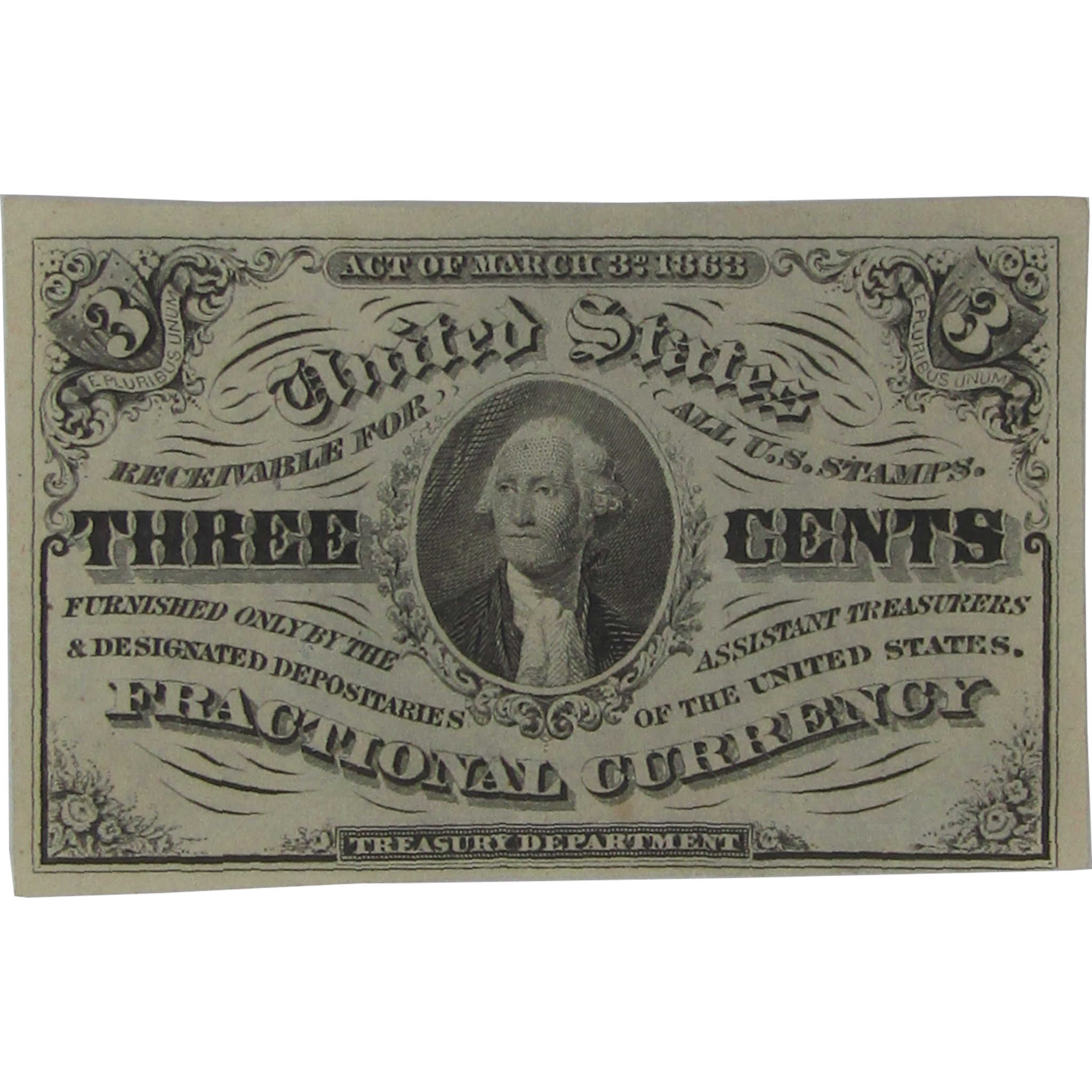 3c Fractional Note Third Issue Fr 1227 Dark Background CU Uncirculated