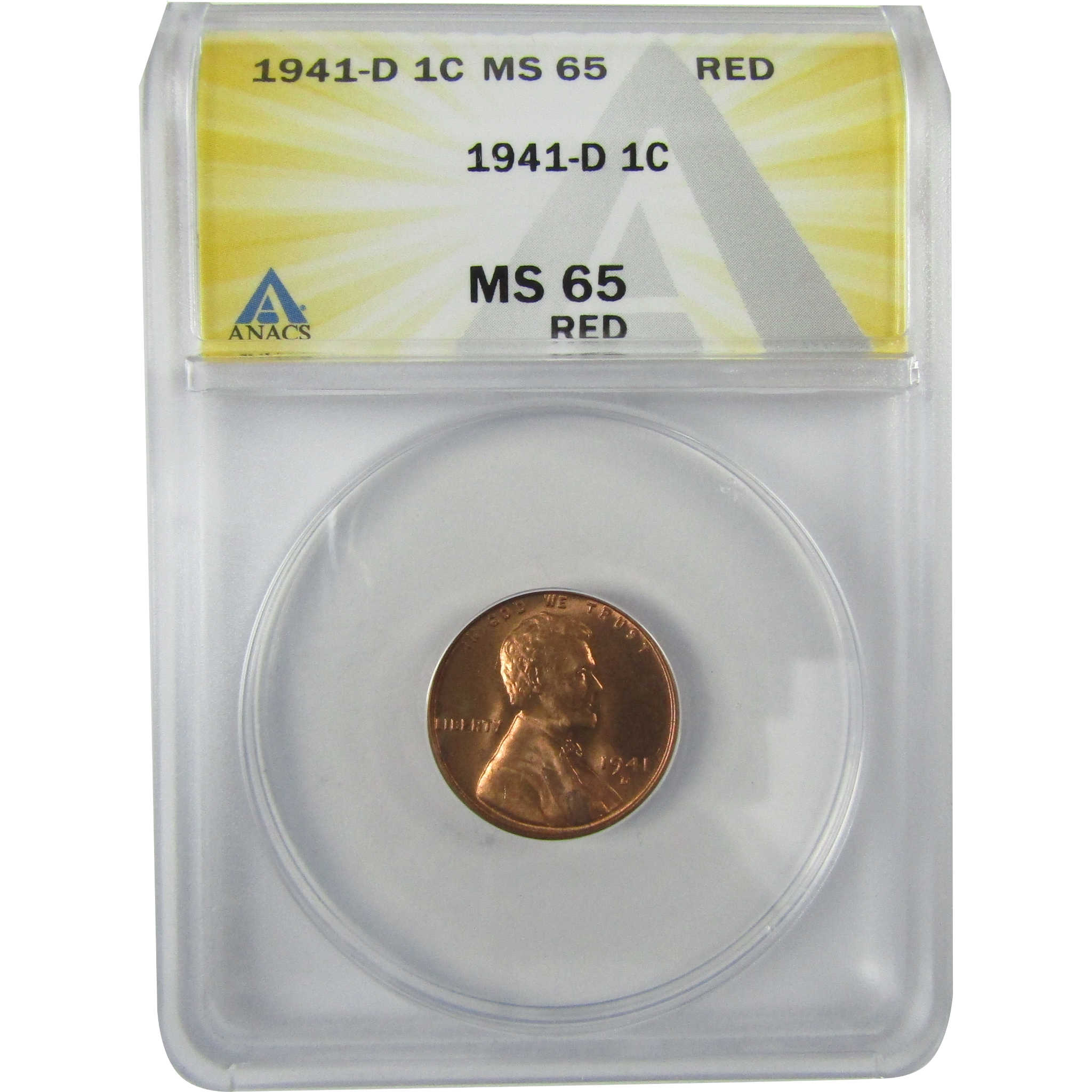1941 D Lincoln Wheat Cent MS 65 RD ANACS Penny Uncirculated SKU:I27930