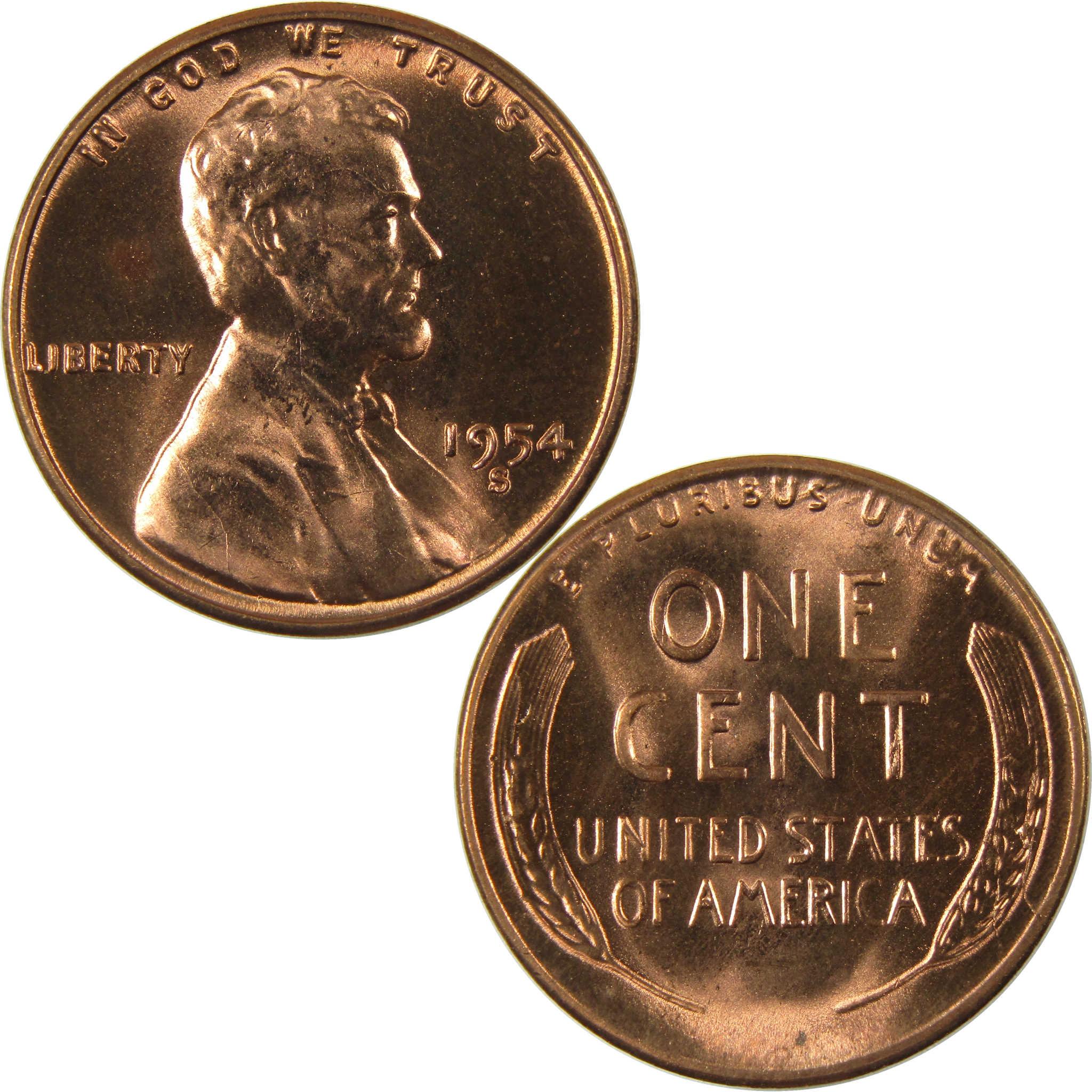 1954 S Lincoln Wheat Cent Uncirculated Mint State Penny 1c Coin
