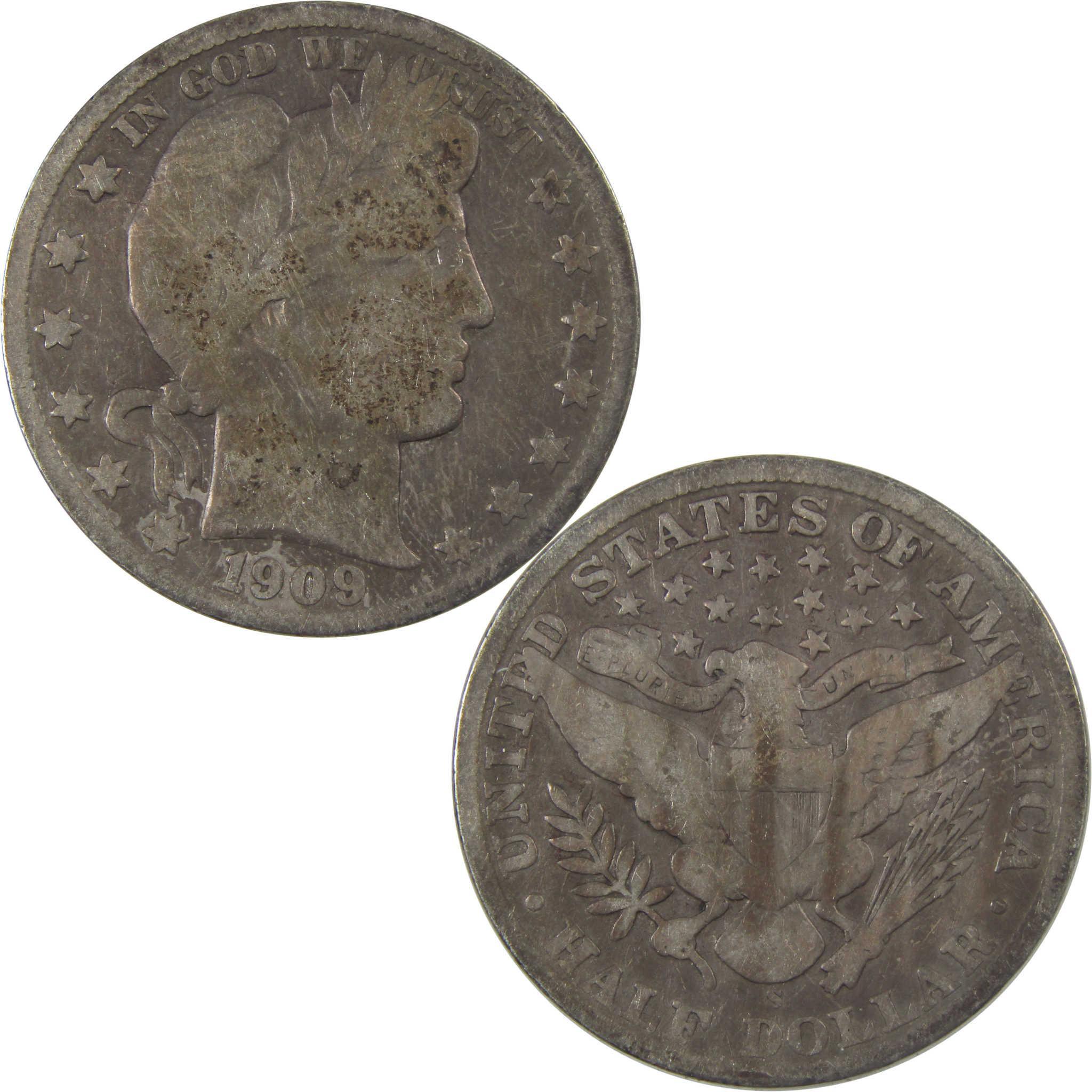 1909 S Barber Silver Half Dollar VG Very Good 50c Coin SKU:I25228