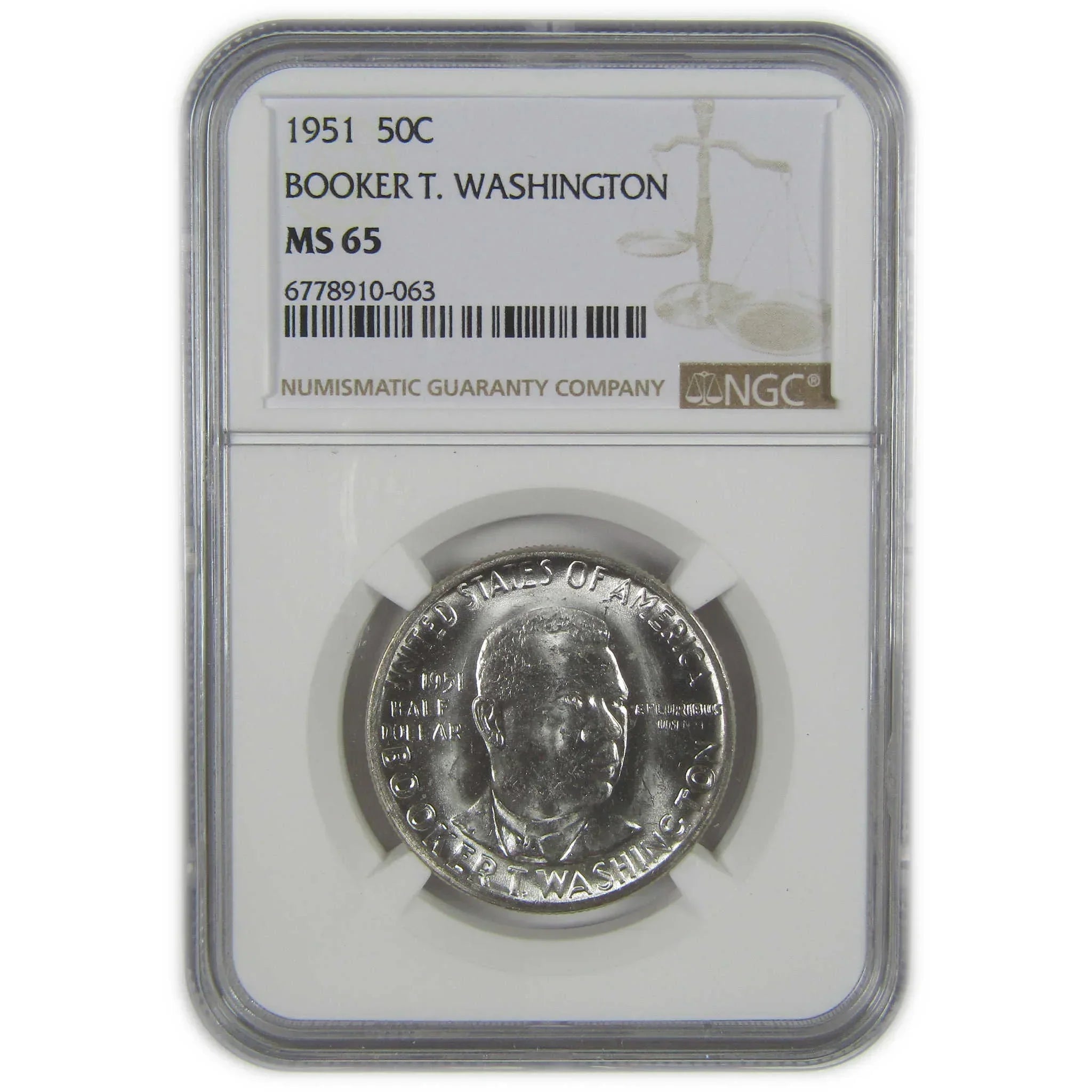 1951 Booker T Washington Memorial Commemorative Silver 50c MS 65 NGC