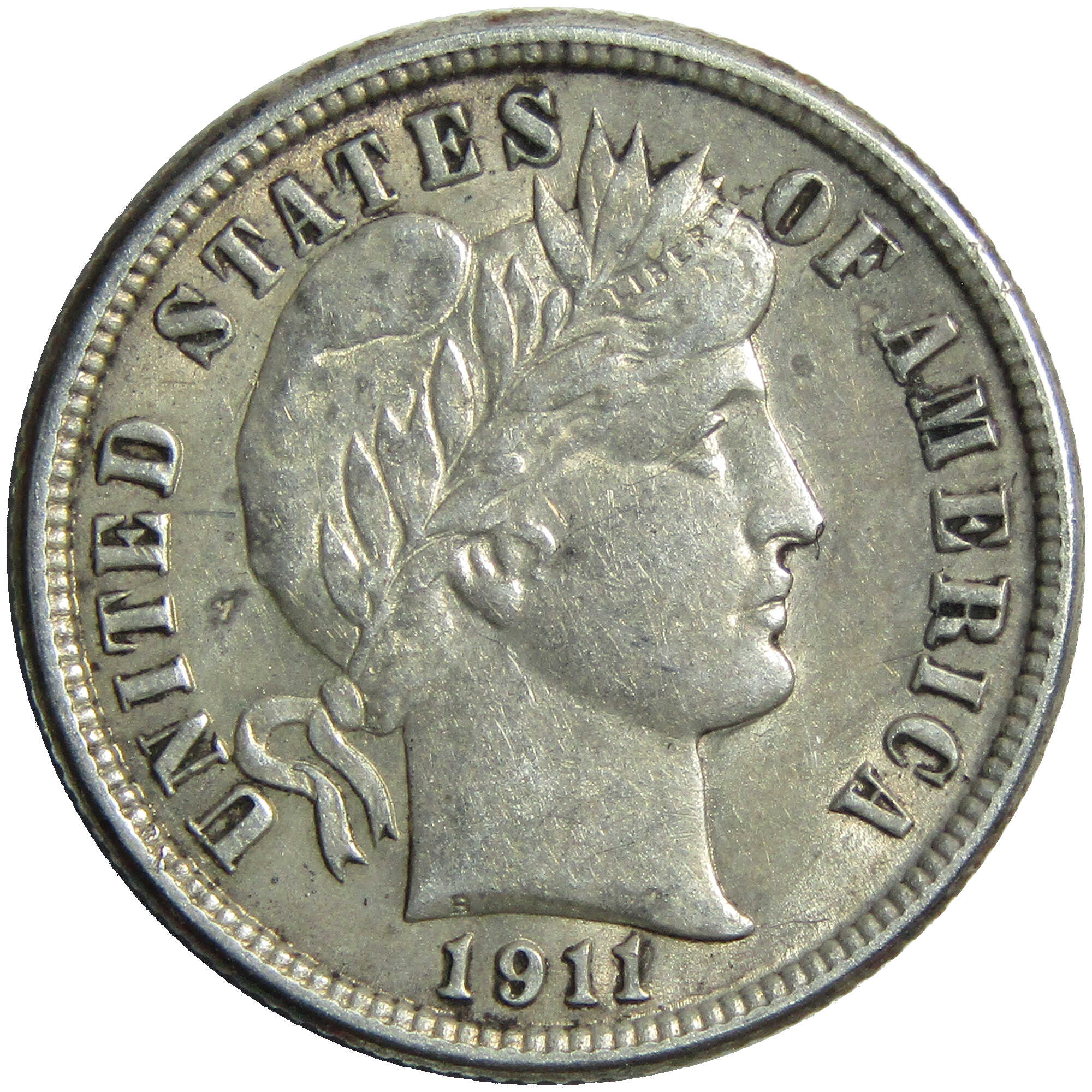 1911 Barber Dime AU About Uncirculated Silver 10c Coin SKU:I12871