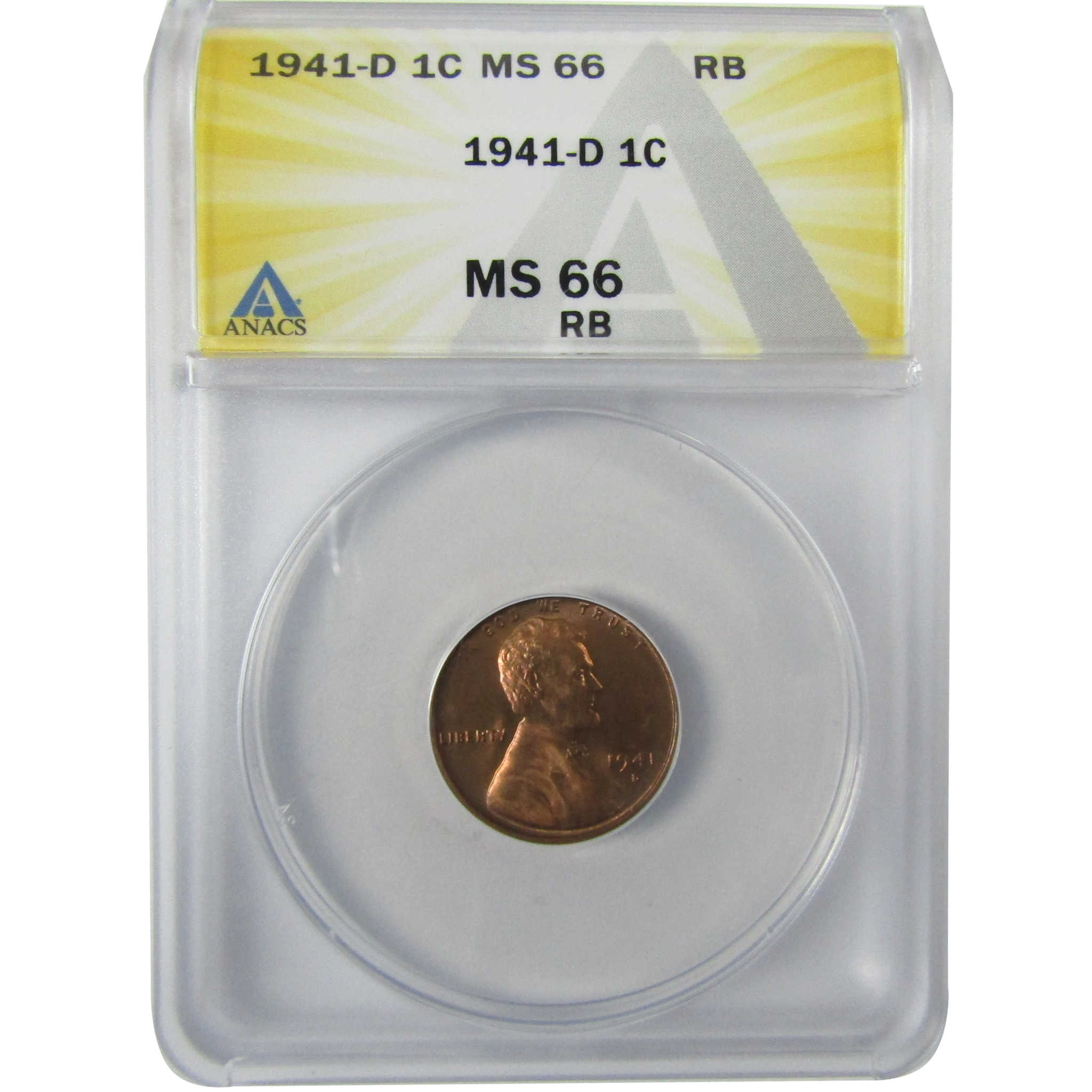 1941 D Lincoln Wheat Cent MS 66 RB ANACS Penny Uncirculated SKU:I27937