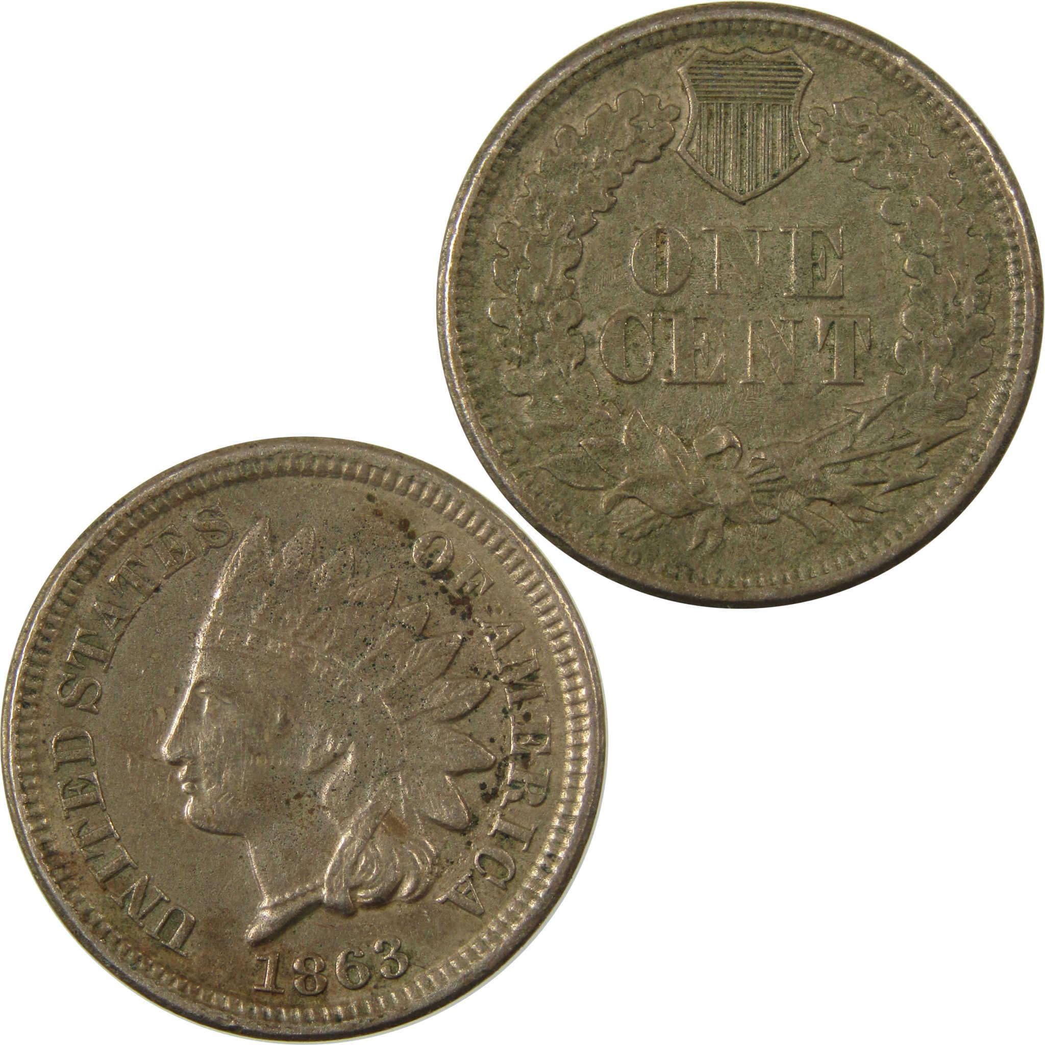 1863 Indian Head Cent XF EF Extremely Fine Penny 1c Coin SKU:CP1289