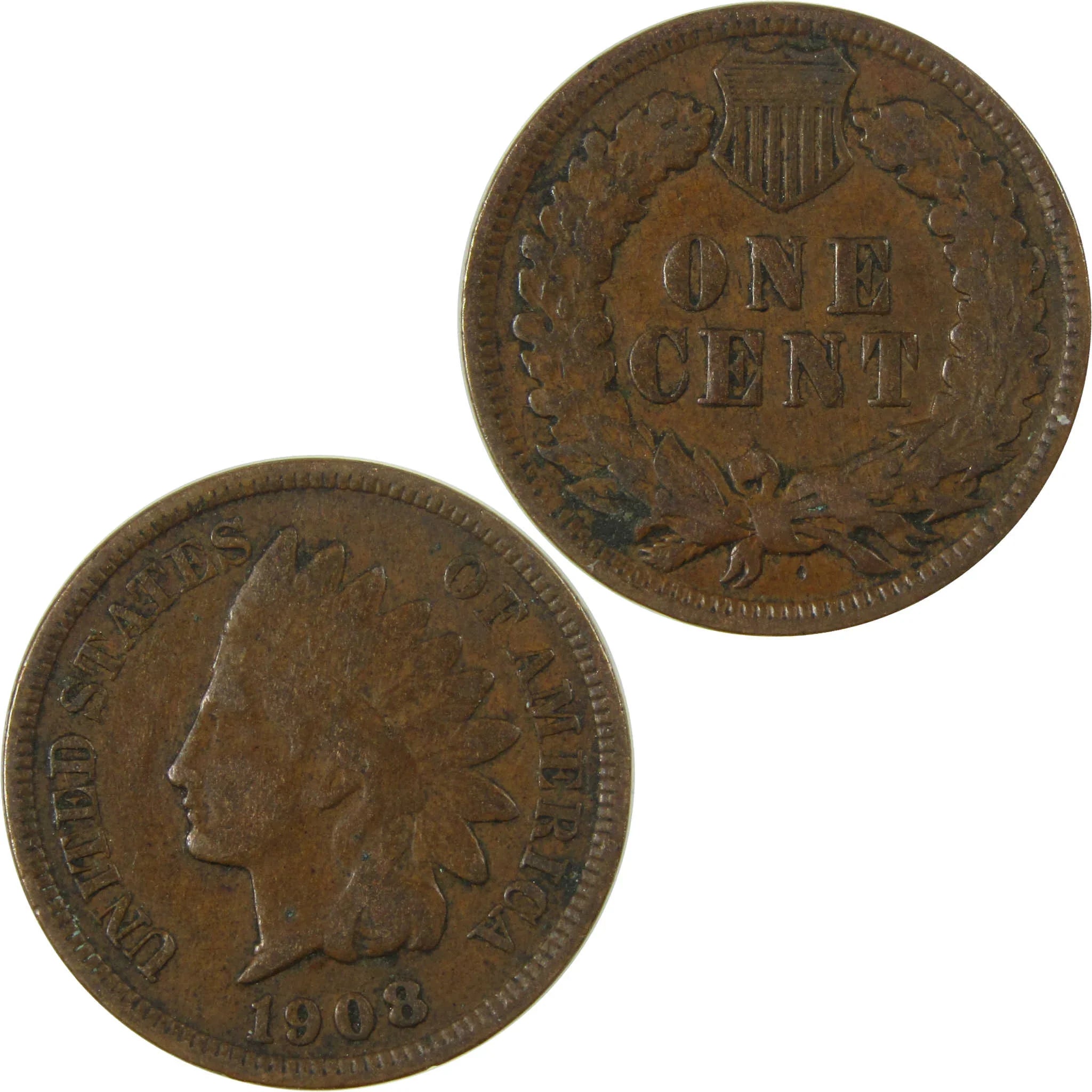 1908 Indian Head Cent F Fine Penny 1c Coin Collectible SKU:I26947