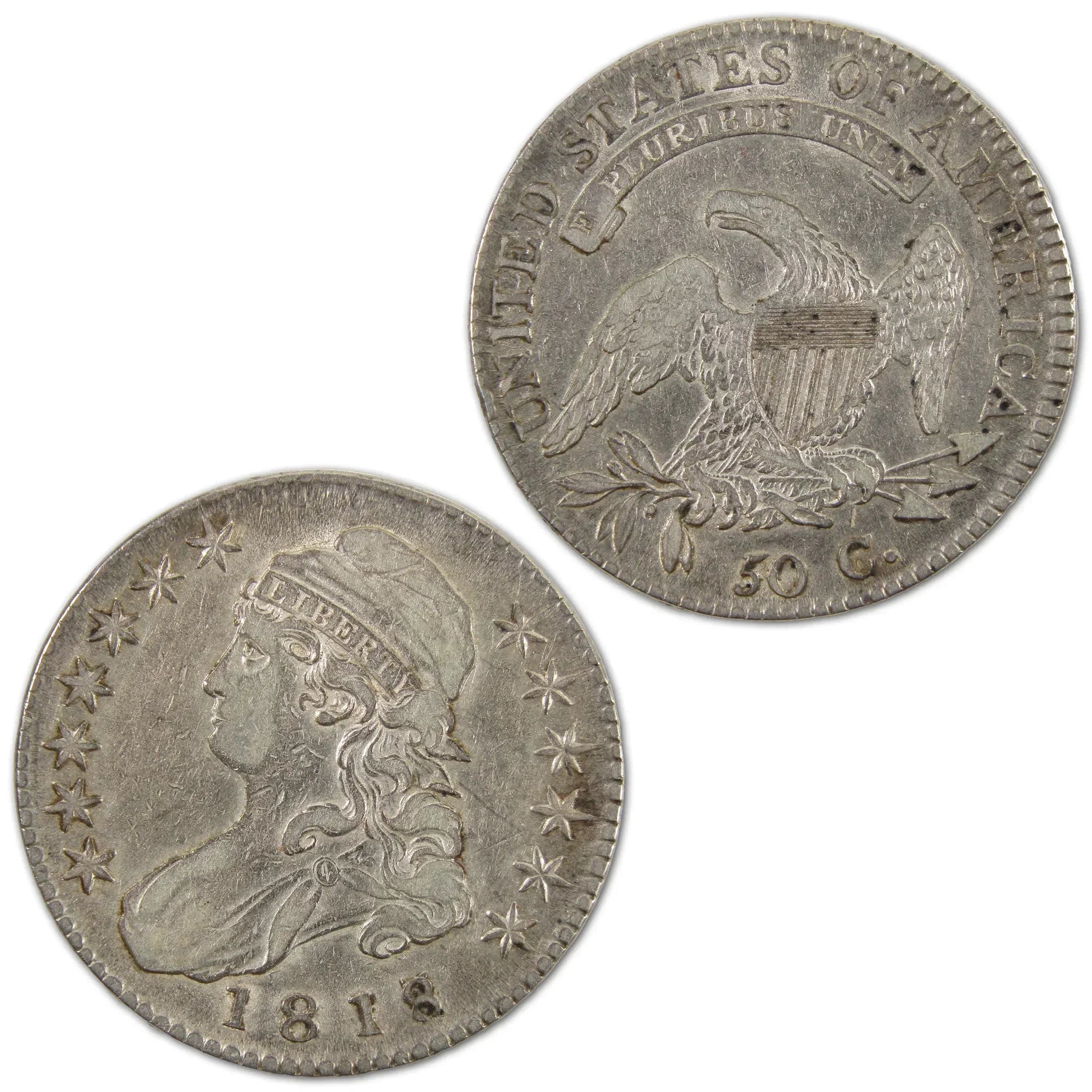 1818 Capped Bust half dollar silver collectible coin obverse and reverse