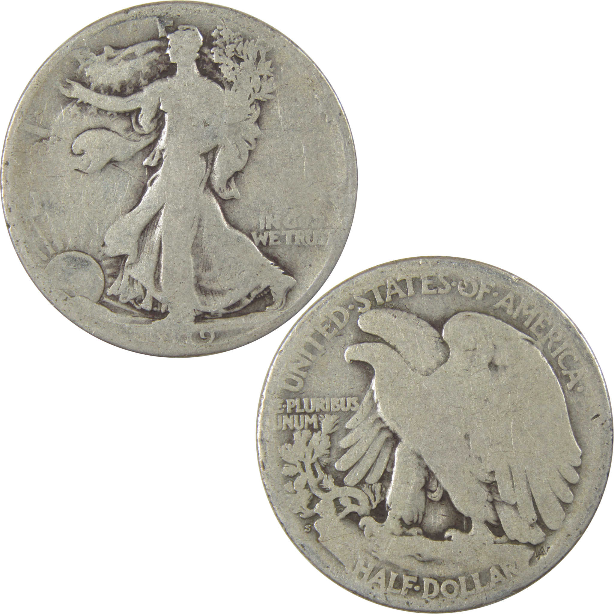 1919 S Liberty Walking Silver Half Dollar AG About Good SKU:I24115