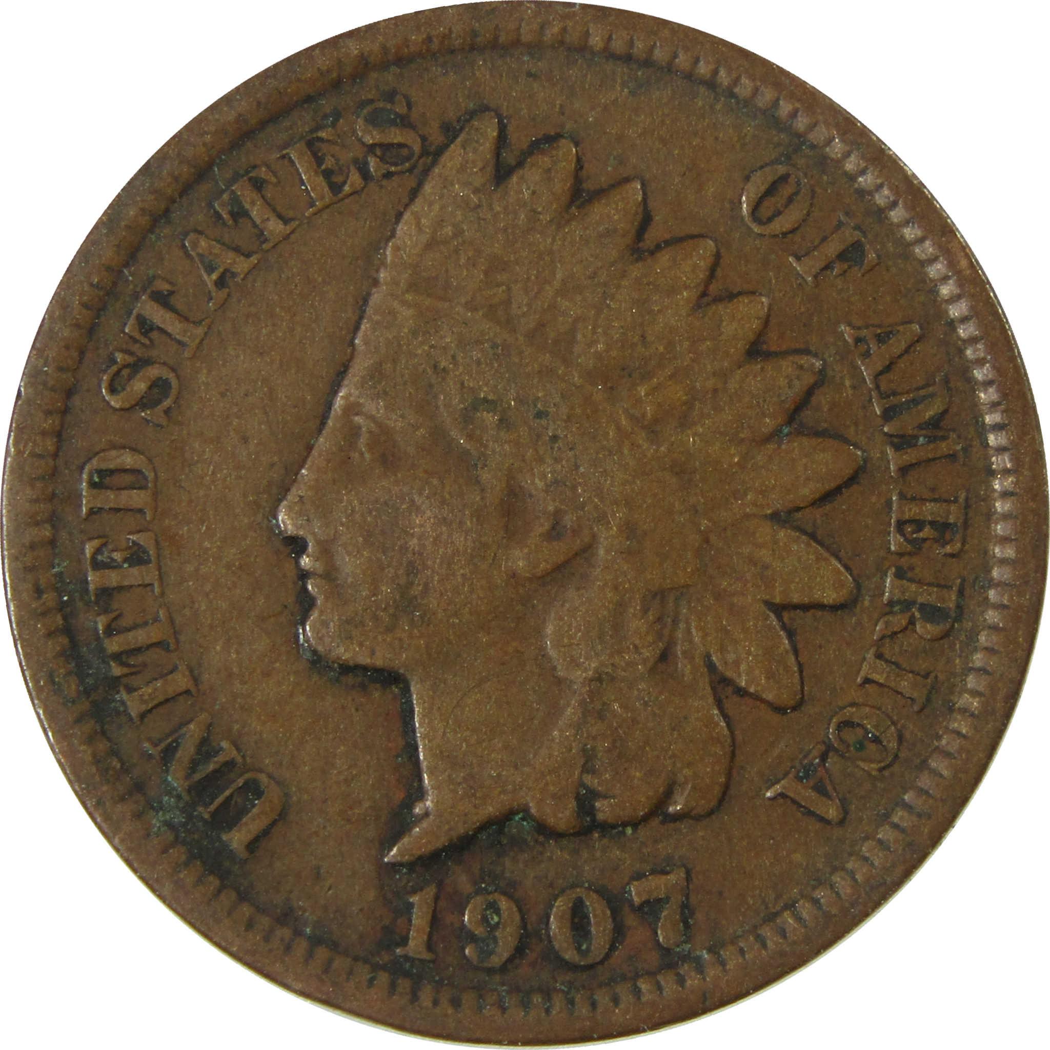1907 Indian Head Cent VG Very Good Penny 1c Coin SKU:I27006