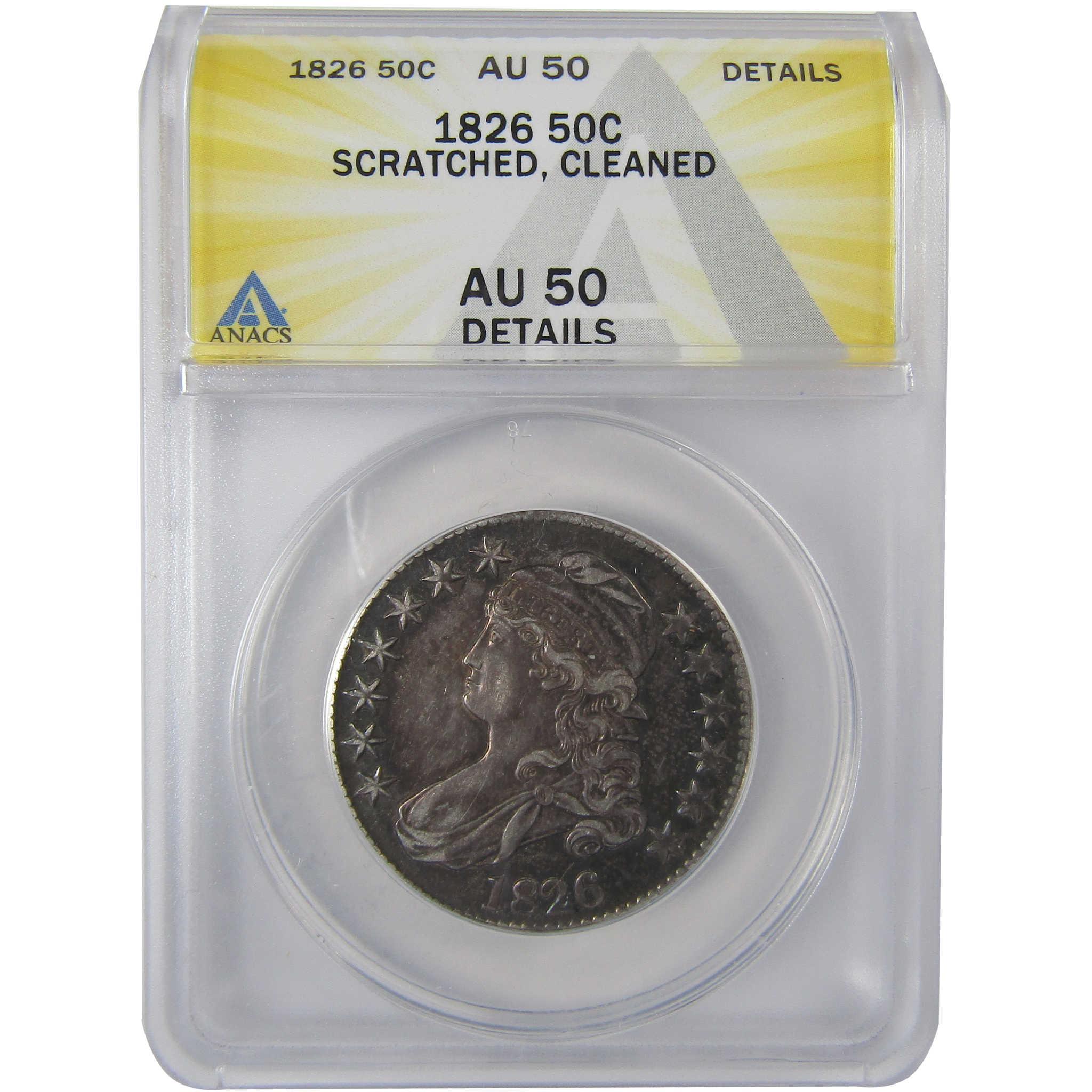 1826 Capped Bust Half Dollar AU 50 Details ANACS Silver SKU:CPC1157