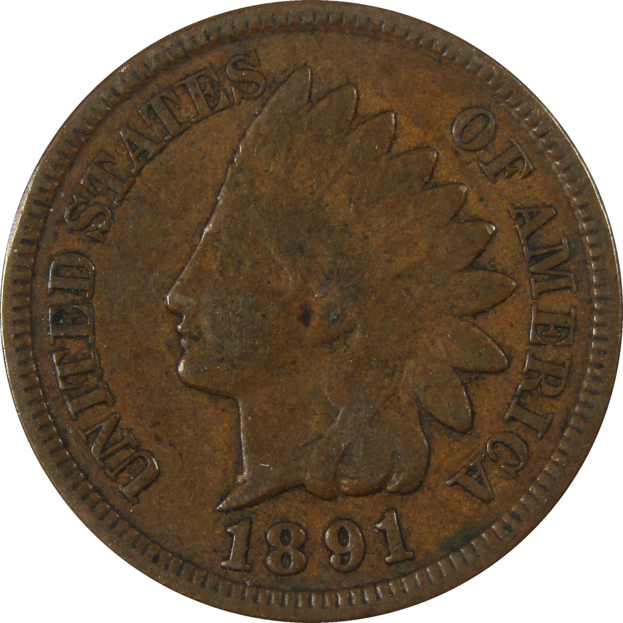 1891 Indian Head Cent F Fine Penny 1c Coin Collectible SKU:I26939