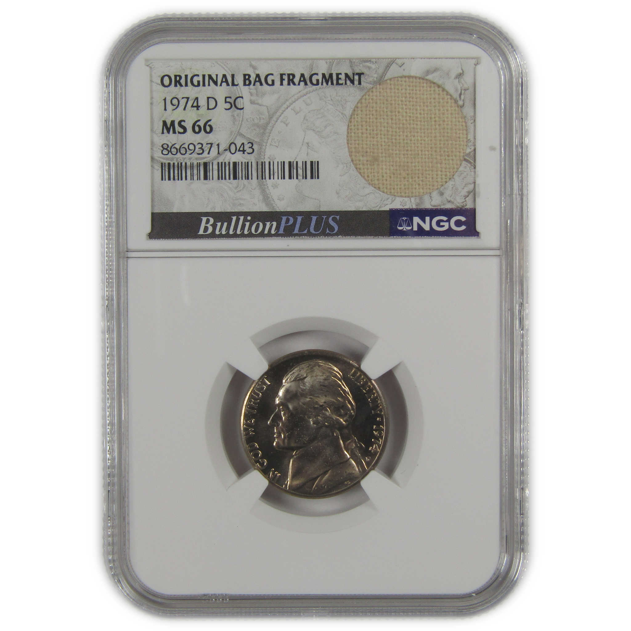 1974 D Jefferson Nickel MS 66 NGC Original Bag Fragment SKU:I23492