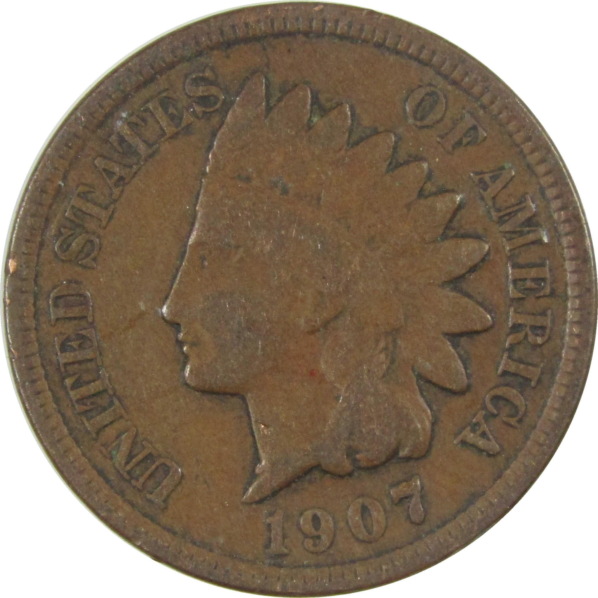 1907 Indian Head Cent F Fine Penny 1c Coin SKU:I27062