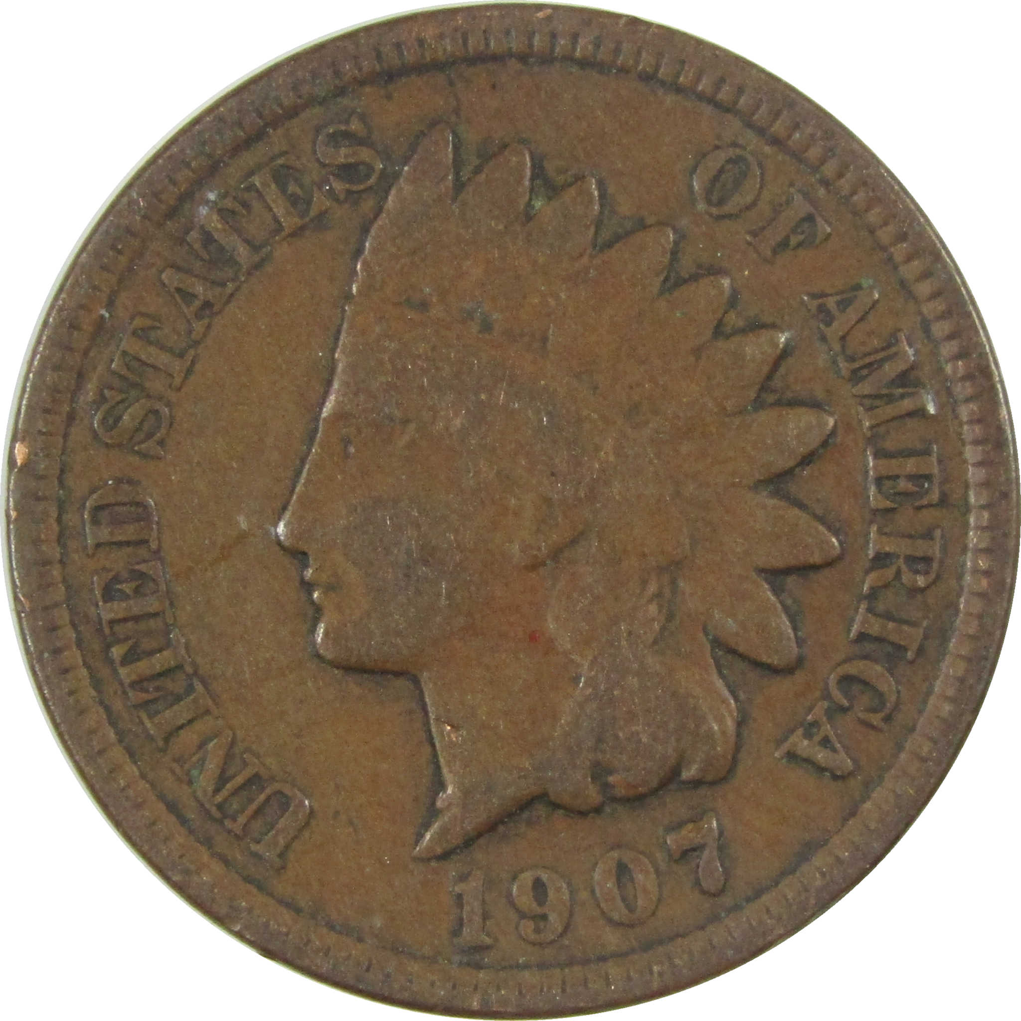 1907 Indian Head Cent F Fine Penny 1c Coin SKU:I27062