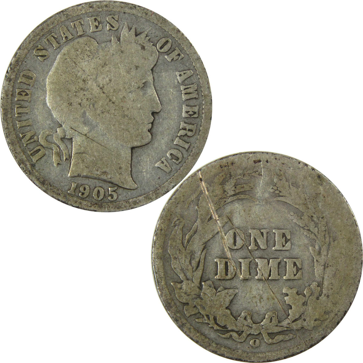 1905 O Micro O Barber Silver Dime G Good Details 10c Coin SKU:I26615