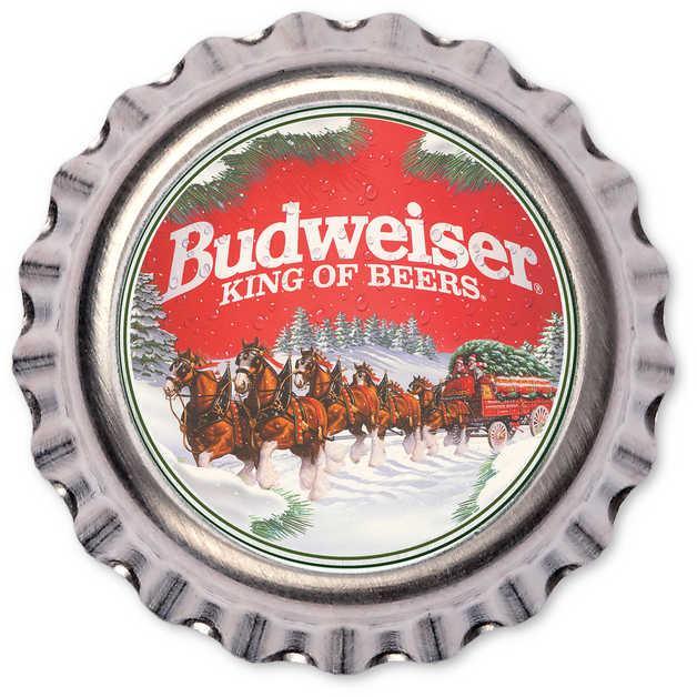 Budweiser Holiday Clydesdales Silver Bottle Cap Collectible