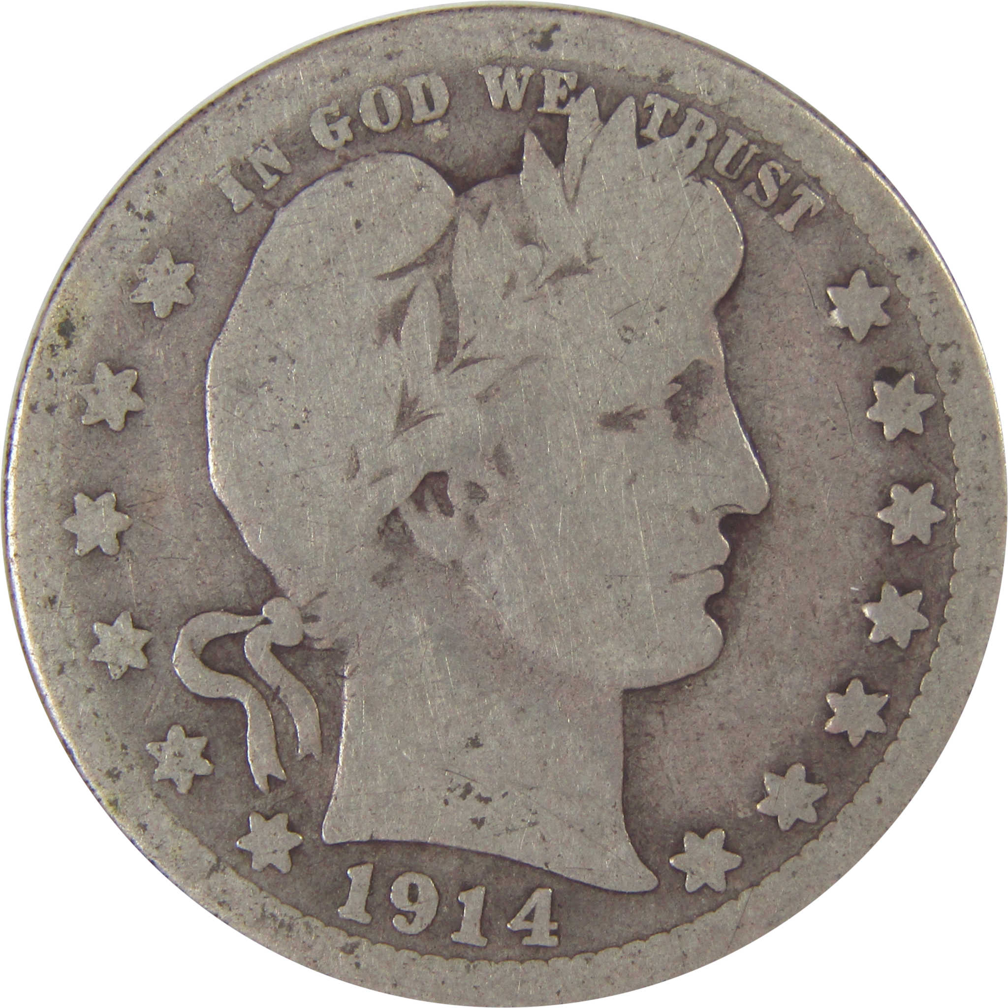 1914 S Barber Quarter AG About Good Silver 25c Coin SKU:I17628