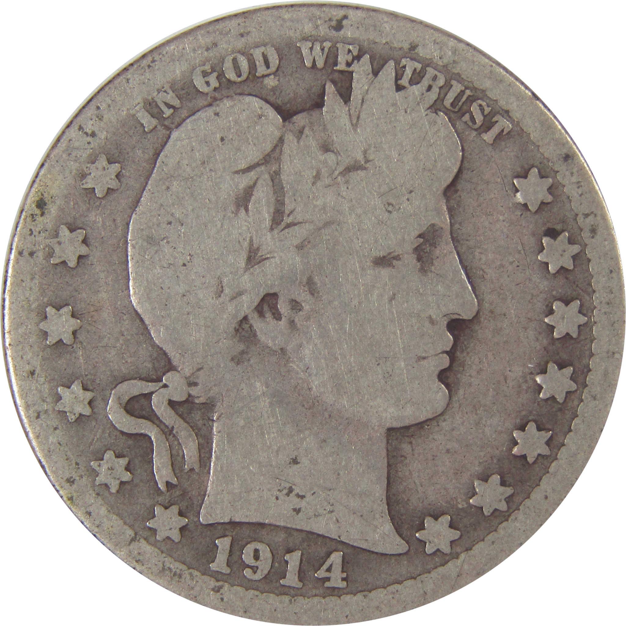 1914 S Barber Quarter AG About Good Silver 25c Coin SKU:I17628