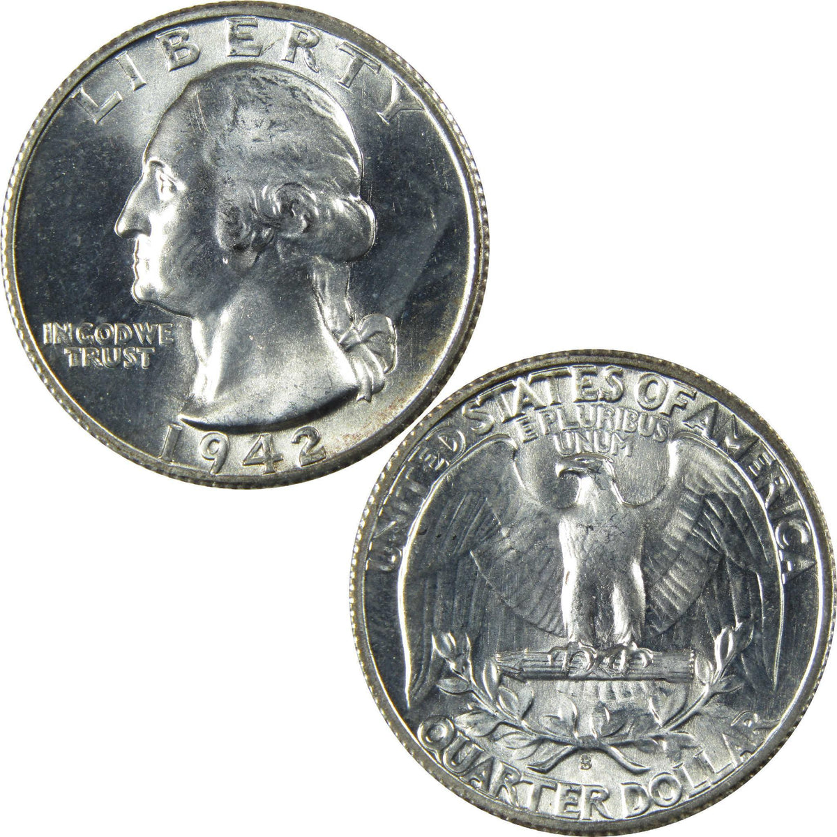 1942 S Washington Silver Quarter BU Choice Uncirculated 25c Coin