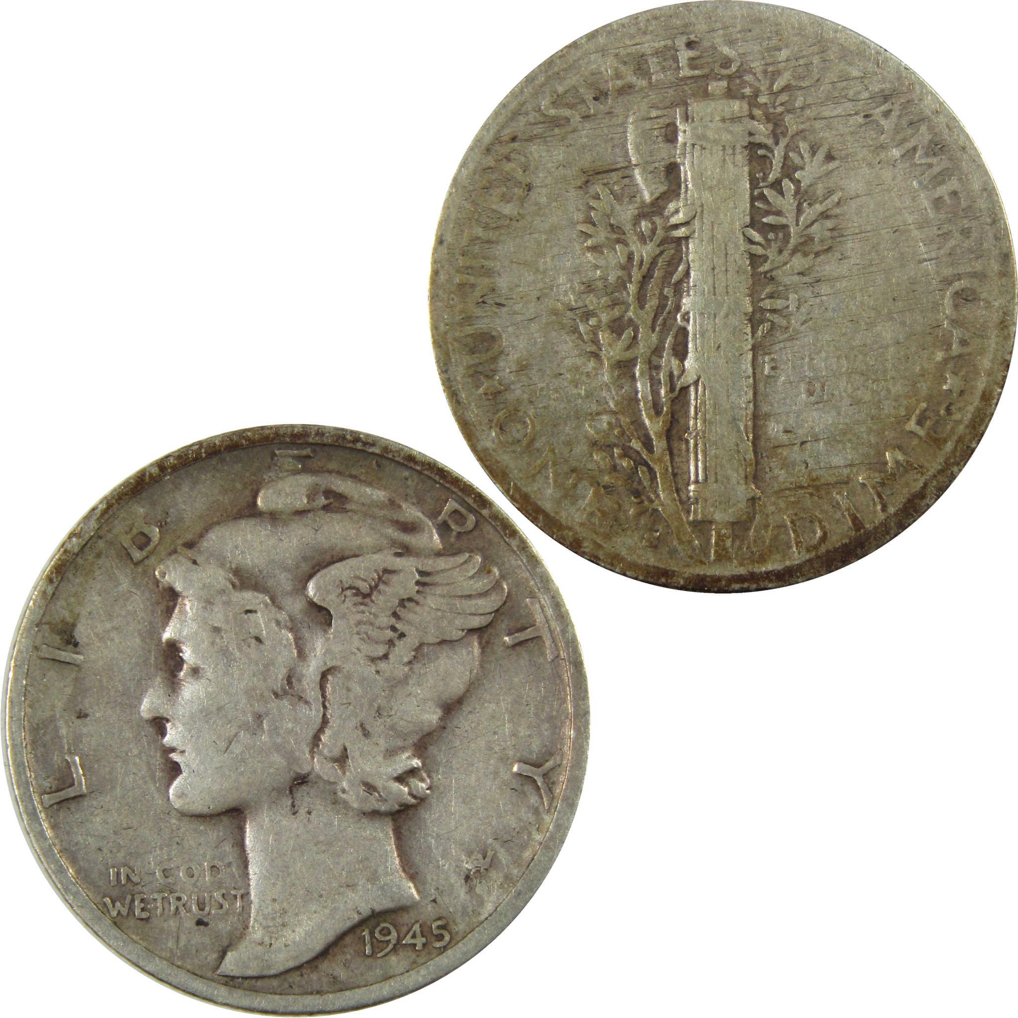 1945 S Micro S Mercury Silver Dime VF Very Fine Details SKU:I28209