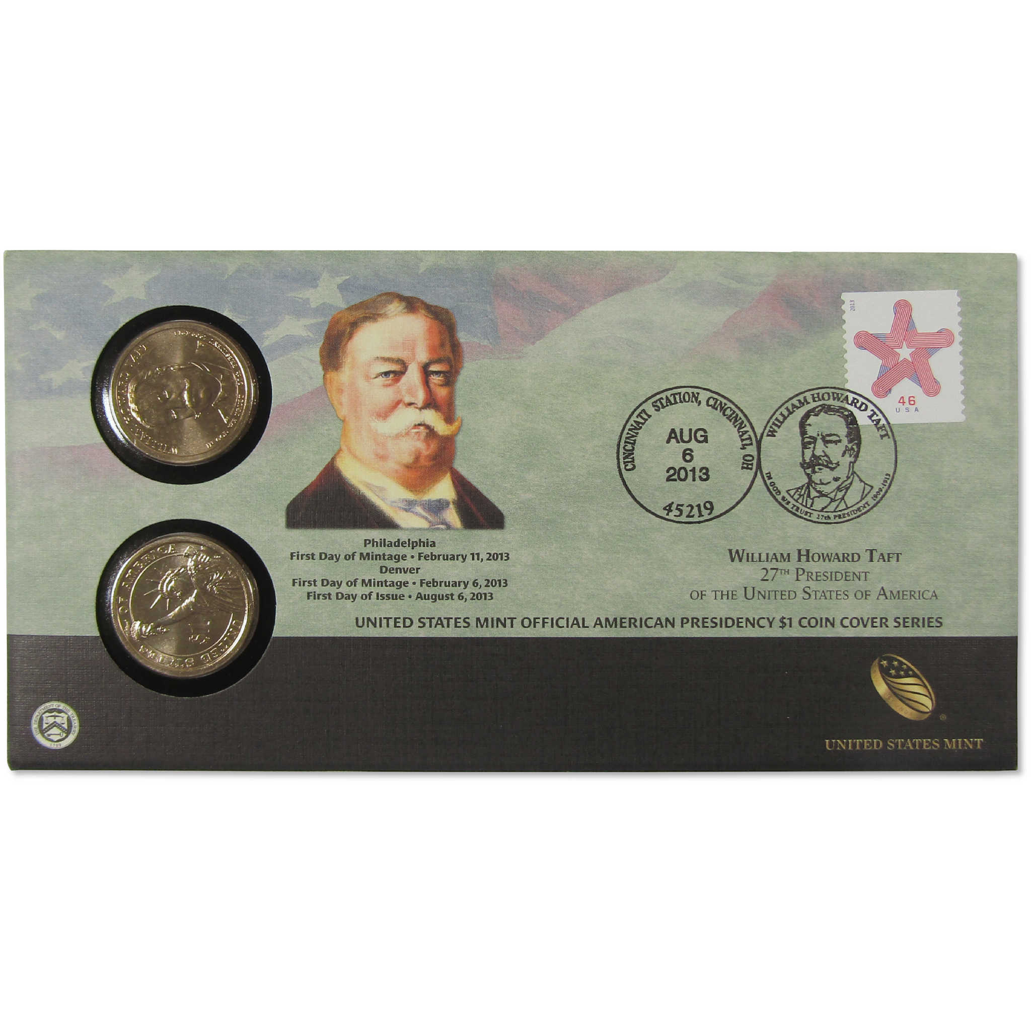 2013 William H. Taft American Presidency $1 Coin Cover SKU:CPC9868