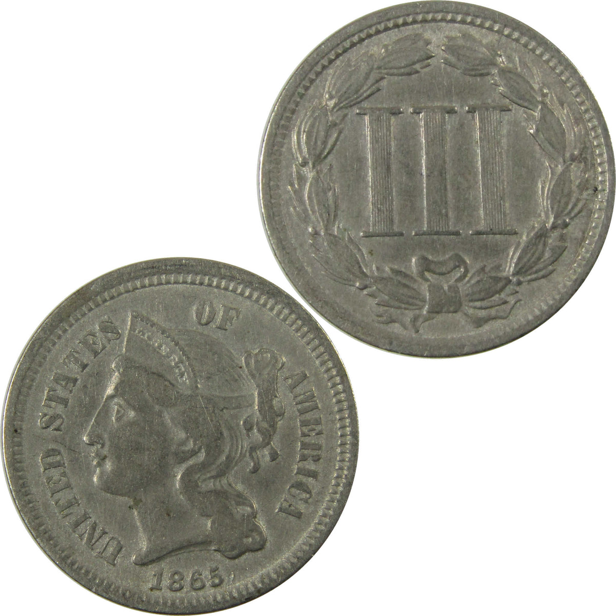 1865 Nickel Three Cent Piece VF Very Fine 3c Coin SKU:I28500