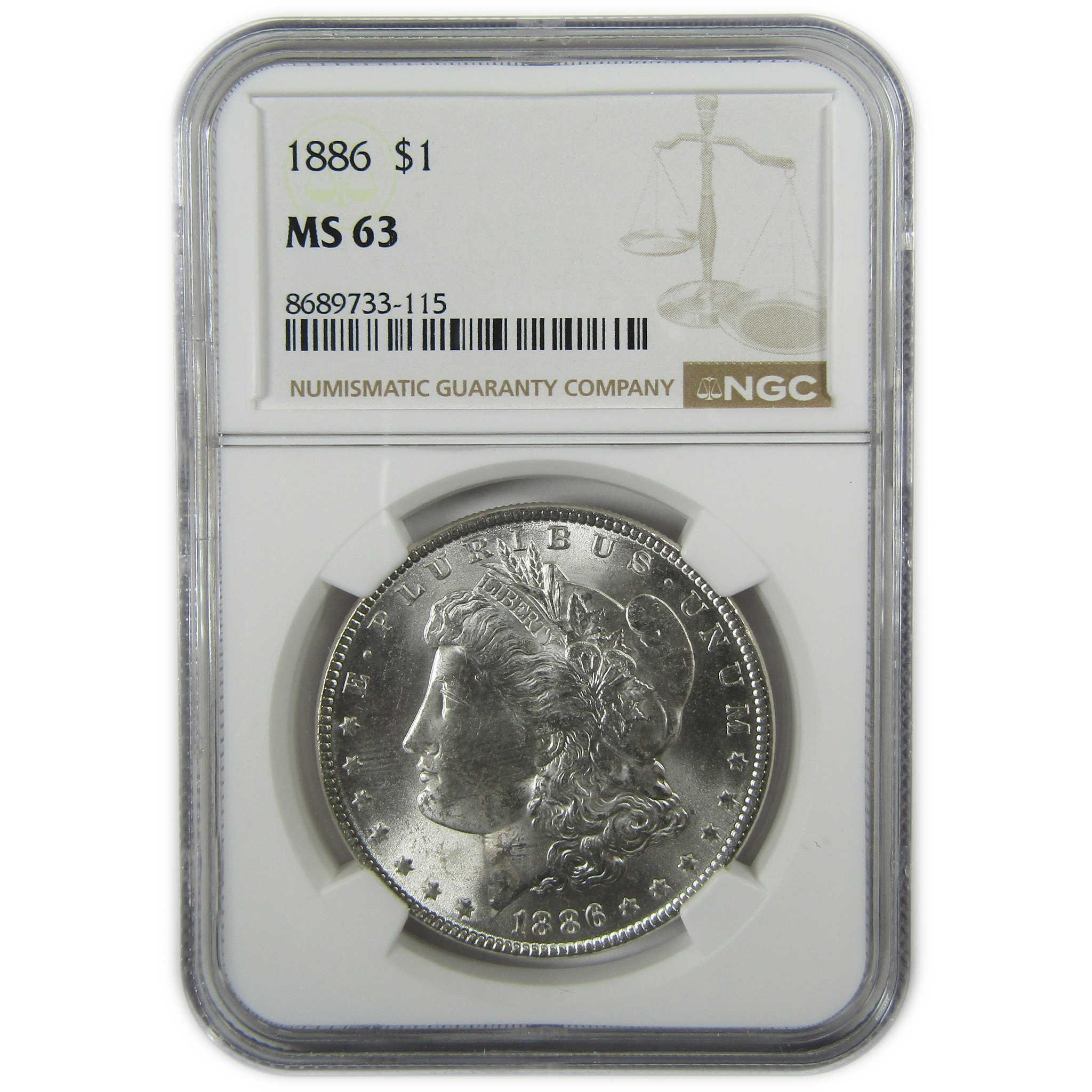 1886 Morgan Silver Dollar MS 63 NGC Uncirculated $1 Coin SKU:CP440 - Morgan coin - Morgan silver dollar - Morgan silver dollar for sale - Profile Coins & Collectibles