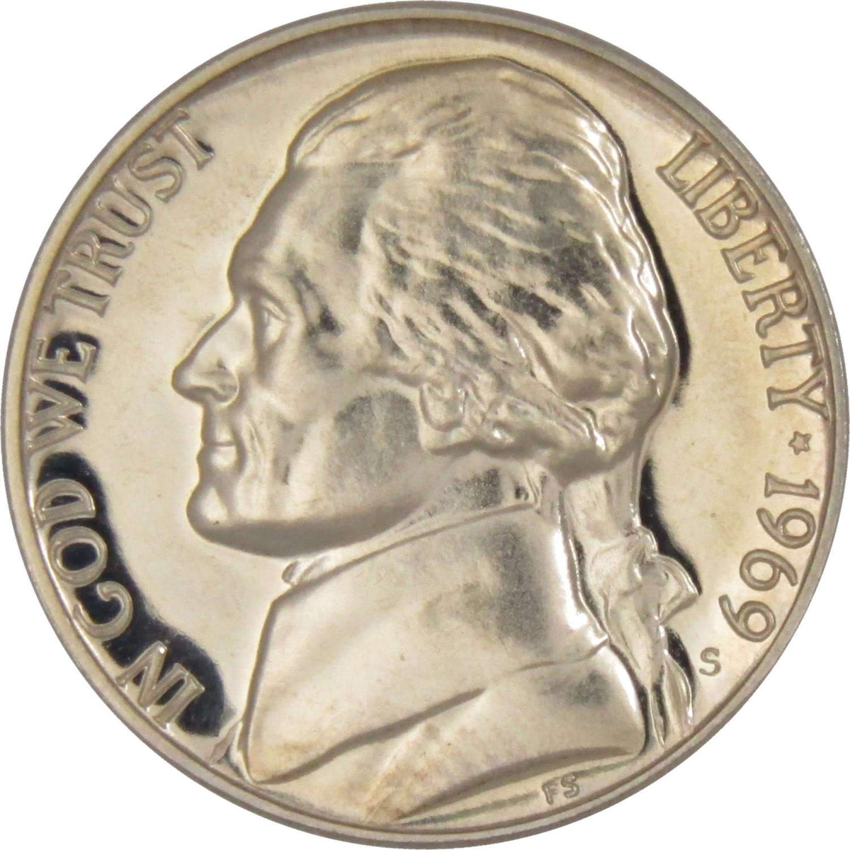 1969 S Jefferson Nickel Proof 5c Coin Collectible