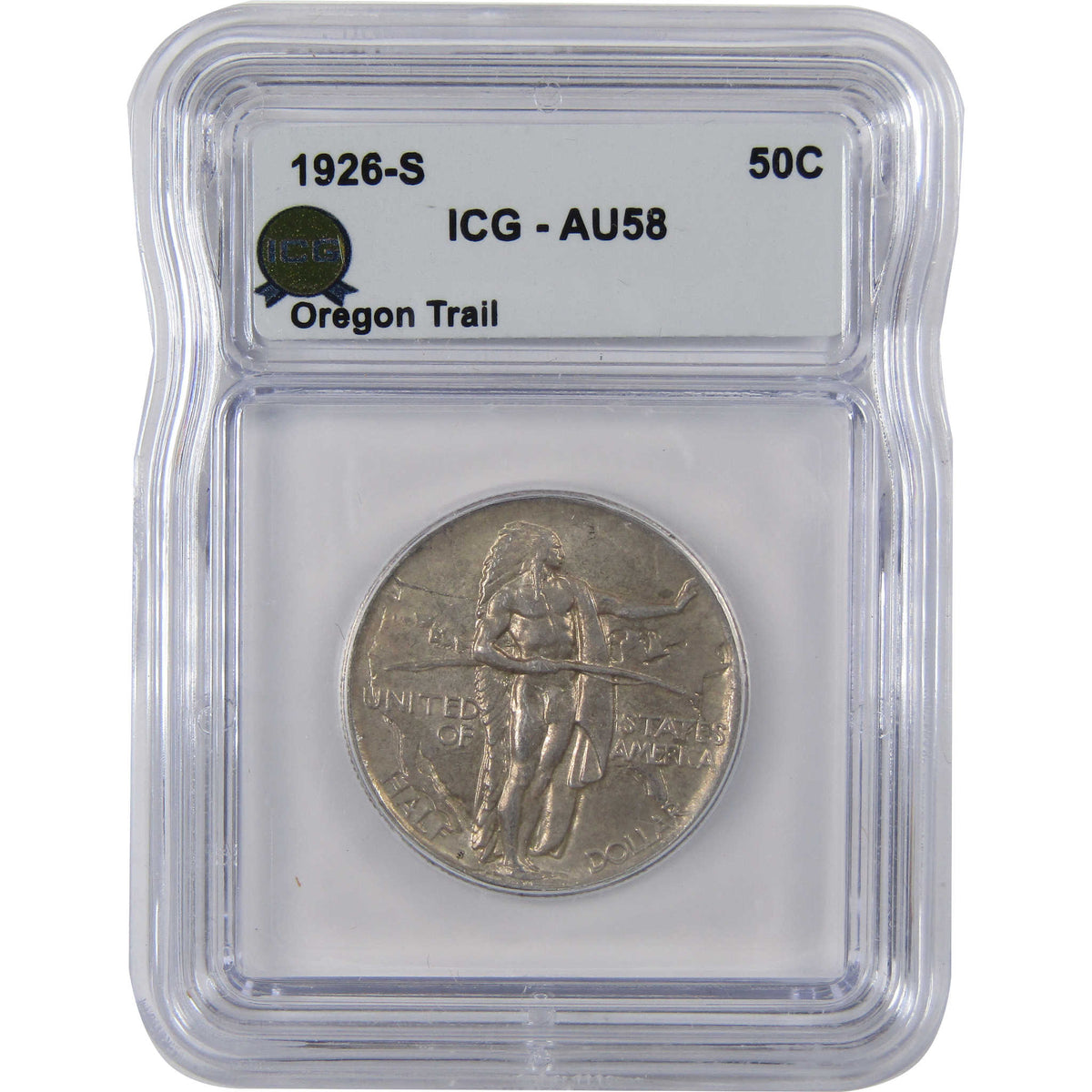 1926 S Oregon Trail Commemorative Silver 50c AU 58 ICG SKU:I29126