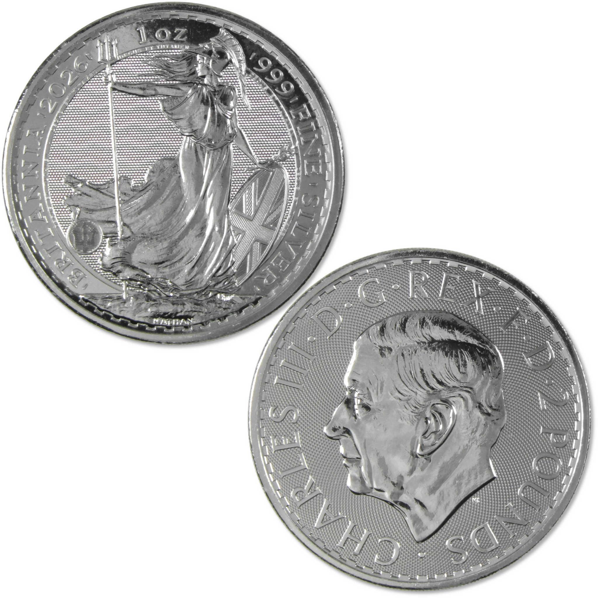 2026 UK Britannia £2 1 oz .999 Silver BU Brilliant Uncirculated Coin