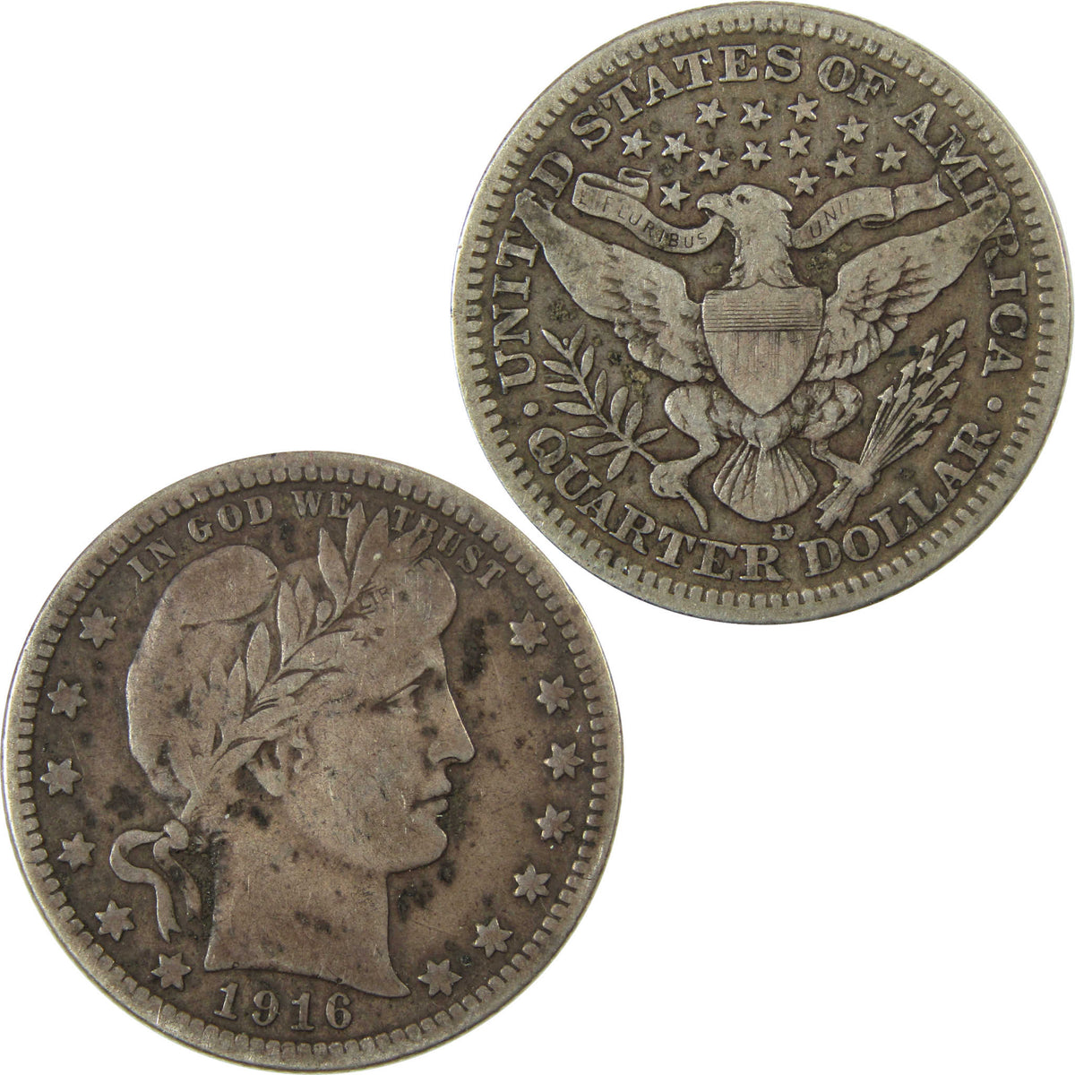 1916 D Barber Silver Quarter VG Very Good 25c Coin SKU:I28523