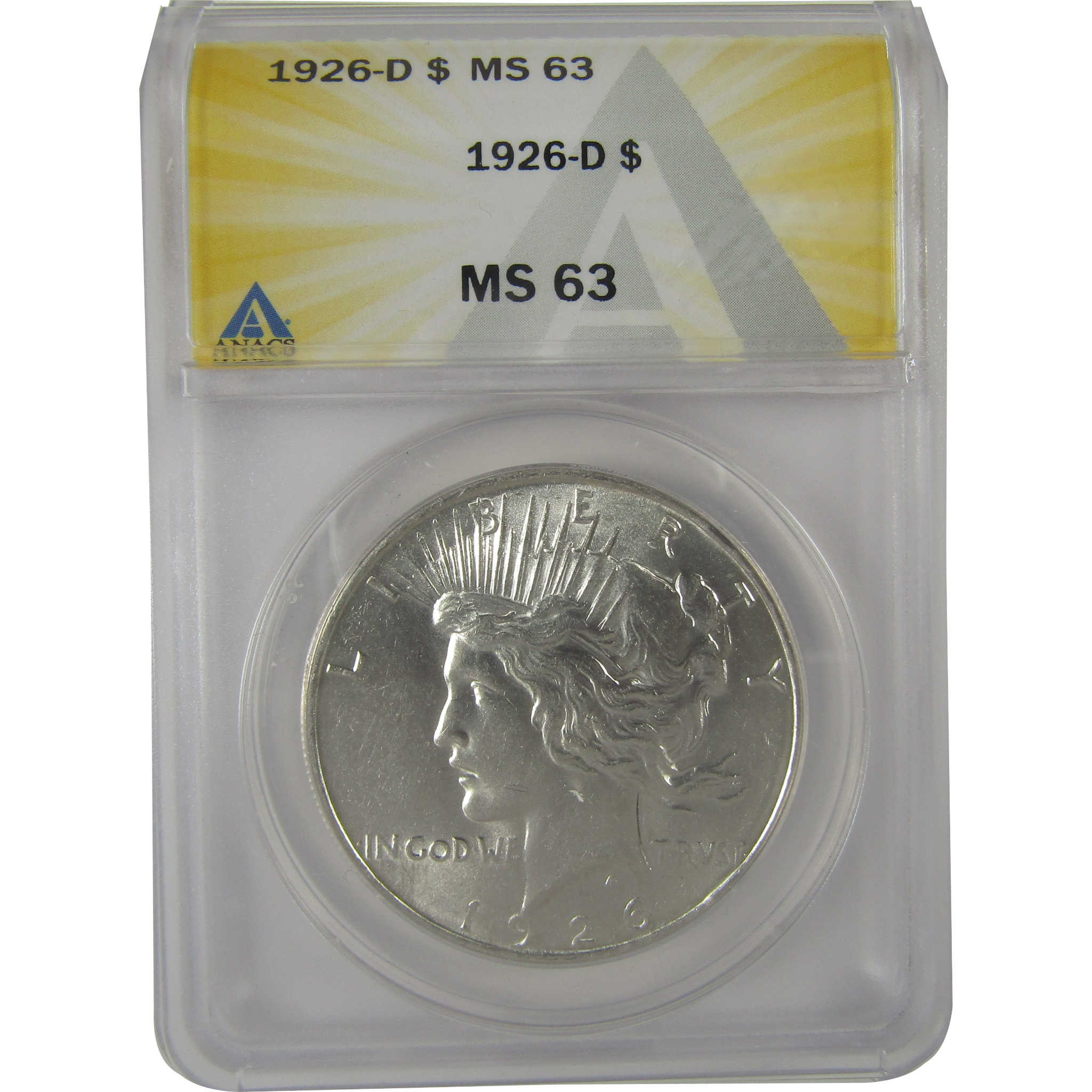 1926 D Peace Dollar MS 63 ANACS Silver Uncirculated $1 Coin SKU:I23063