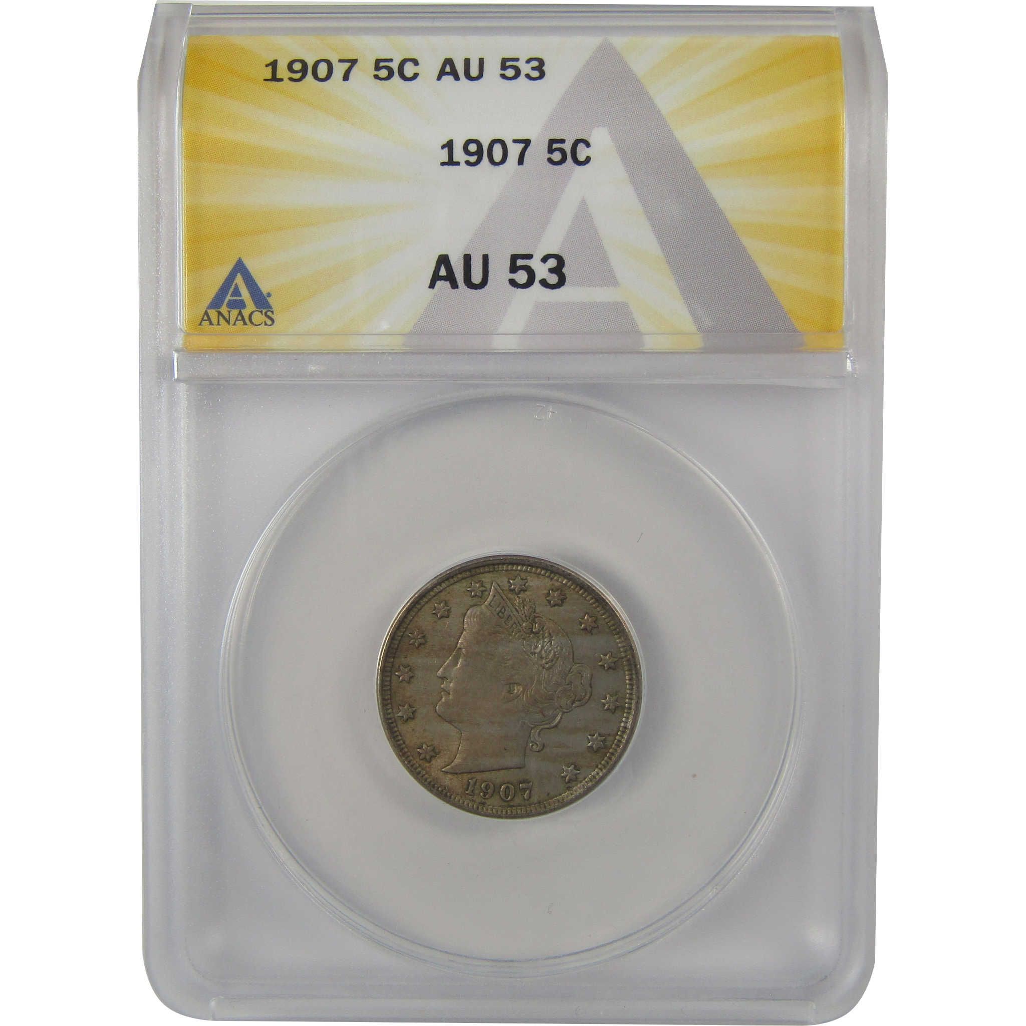 1907 Liberty Head V Nickel AU 53 ANACS 5c Coin SKU:I22208