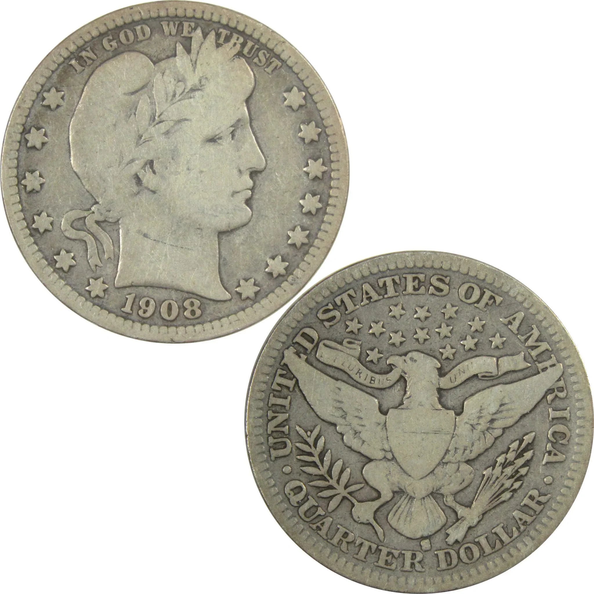 1908 S Barber Silver Quarter VG Very Good 25c Coin SKU:I24974